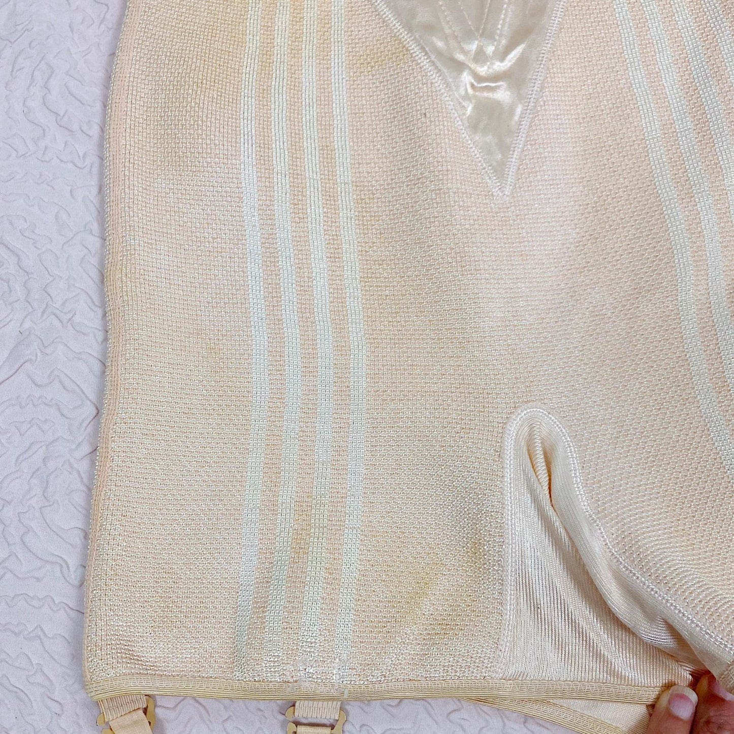 Vintage 1940's Panty Girdle | Peach Rayon Knit with Pink Stripes & Removeable Garters | Size S, M | Never Worn - Daggers & Dames