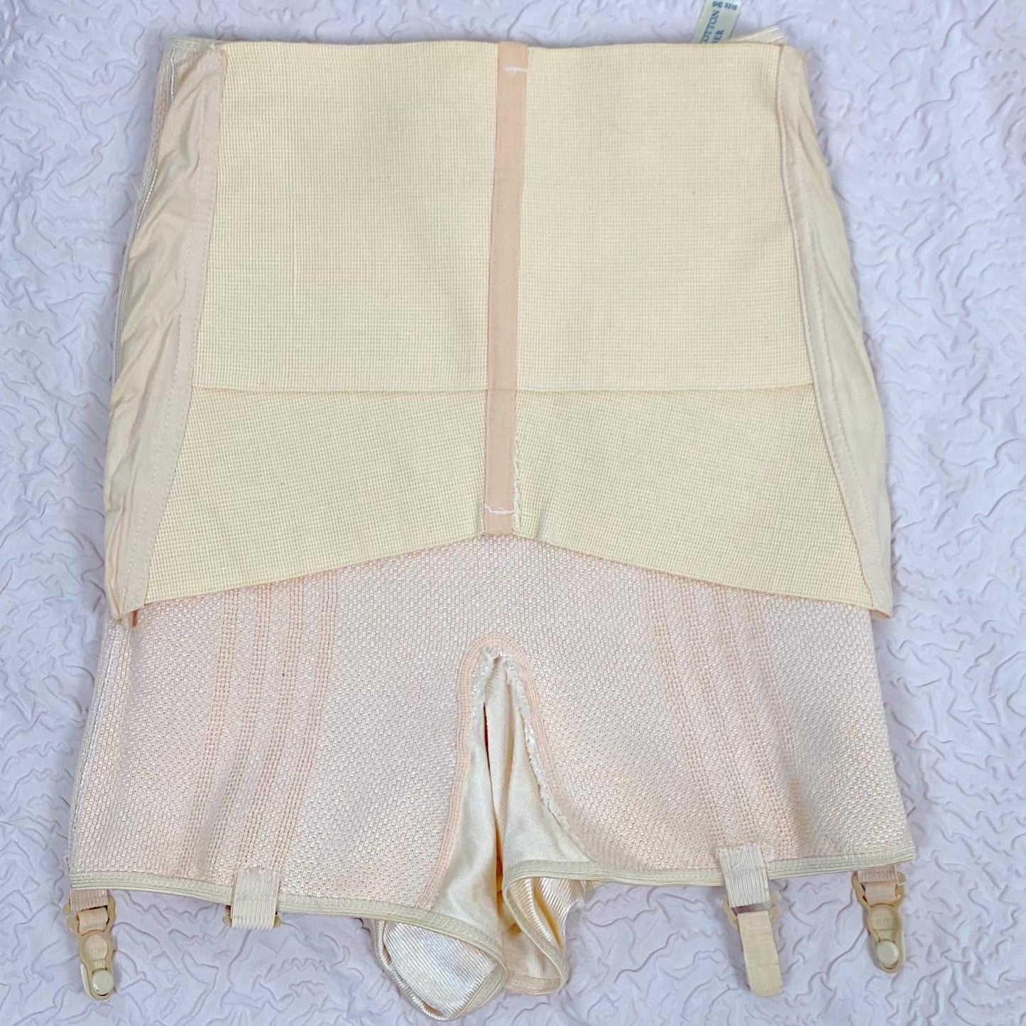 Vintage 1940's Panty Girdle | Peach Rayon Knit with Pink Stripes & Removeable Garters | Size S, M | Never Worn - Daggers & Dames