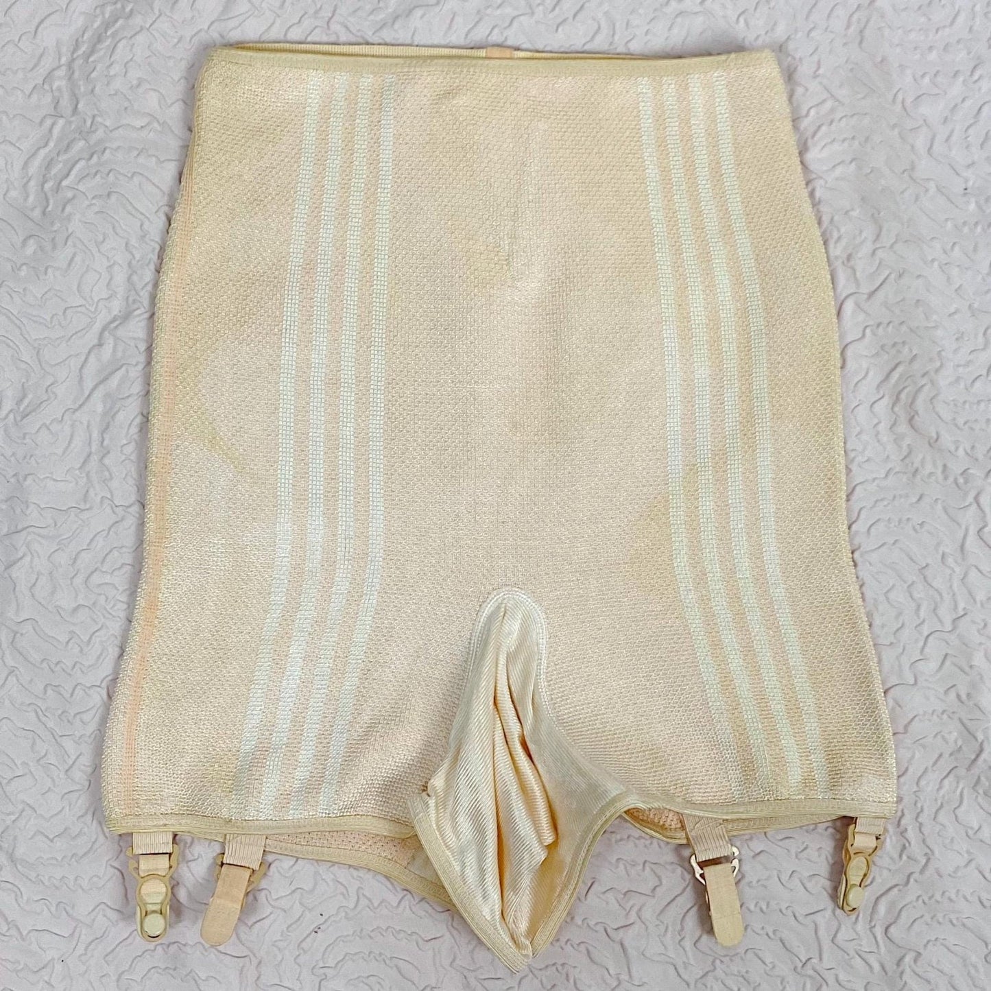 Vintage 1940's Panty Girdle | Peach Rayon Knit with Pink Stripes & Removeable Garters | Size S, M | Never Worn - Daggers & Dames