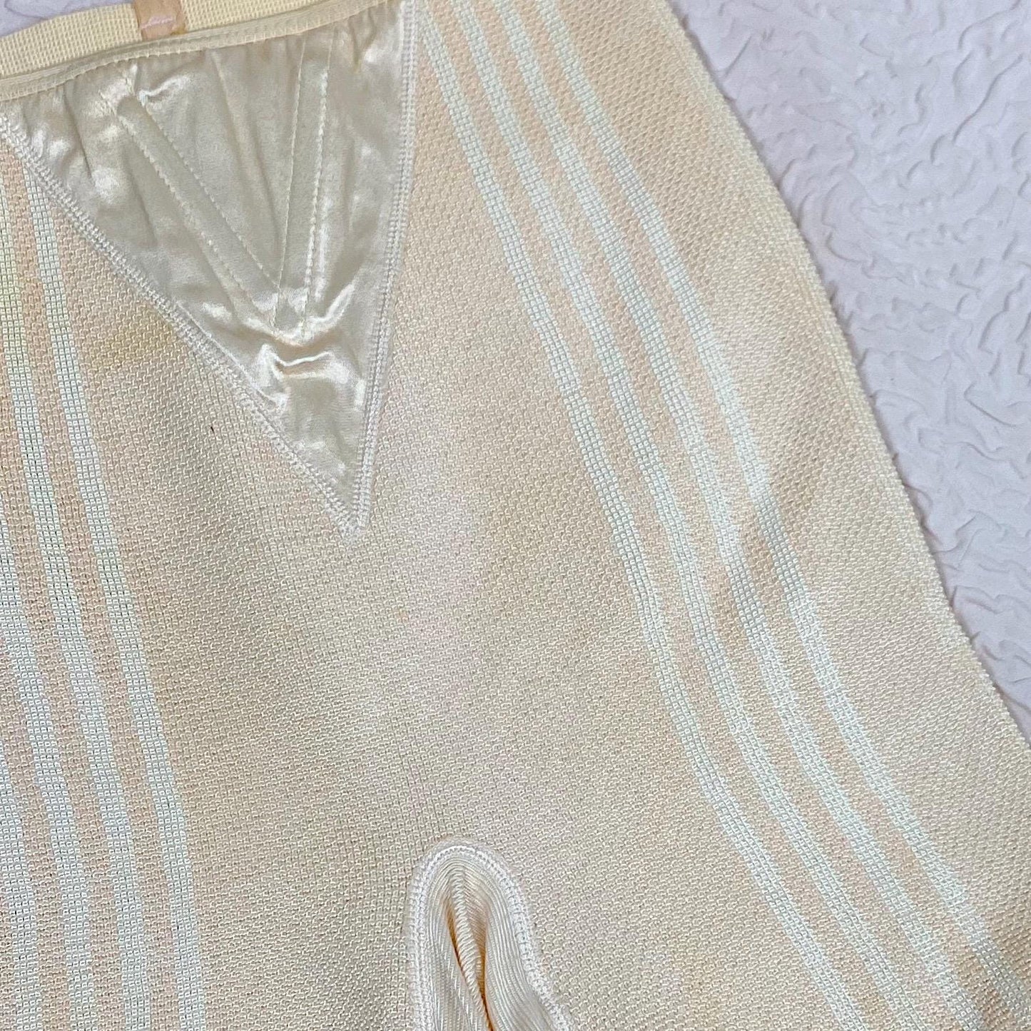 Vintage 1940's Panty Girdle | Peach Rayon Knit with Pink Stripes & Removeable Garters | Size S, M | Never Worn - Daggers & Dames