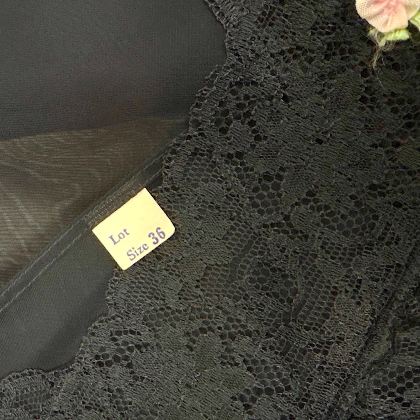 Vintage 1940's Sheer Black Rayon Chiffon Nightgown with Lace - Never Worn, Size S, M - Daggers & Dames