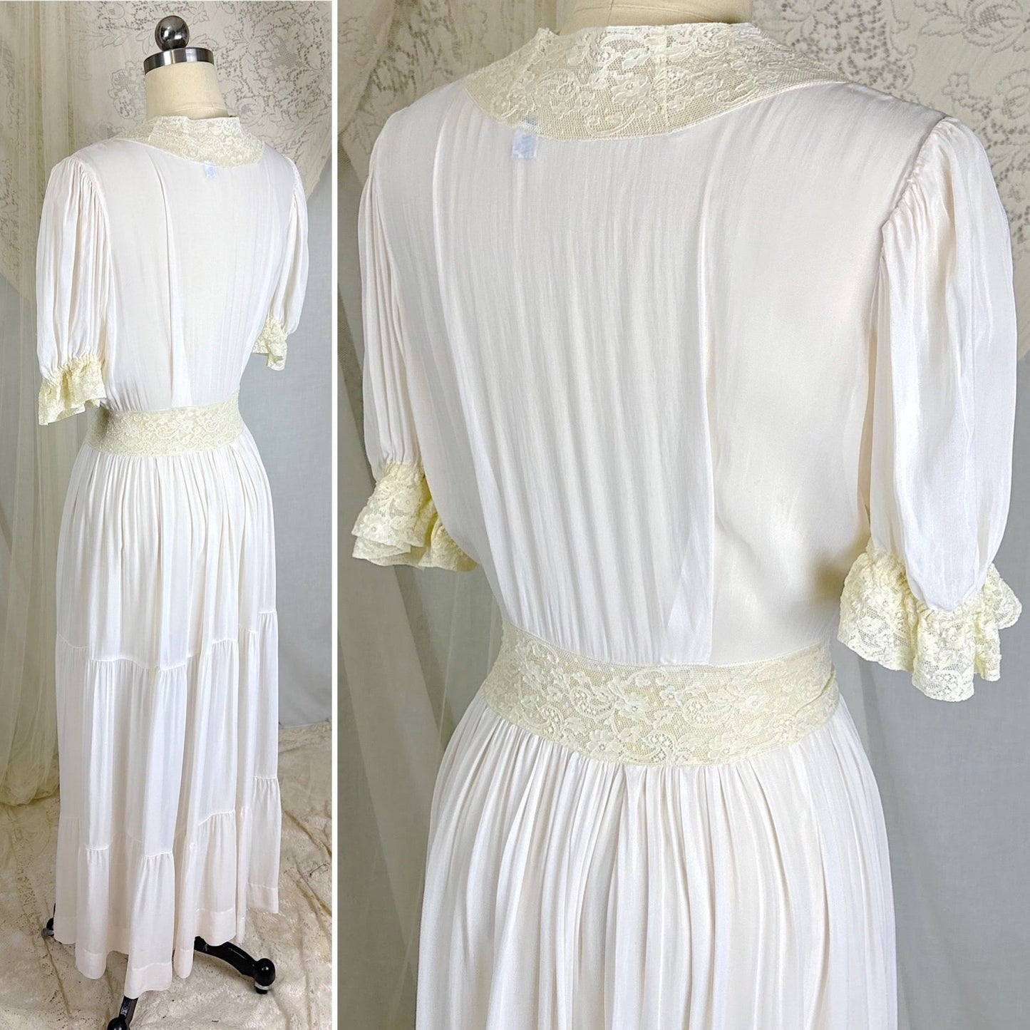 Vintage 1940's Sheer White Rayon Chiffon Dressing Gown - By Radcliffe, Size M - Daggers & Dames