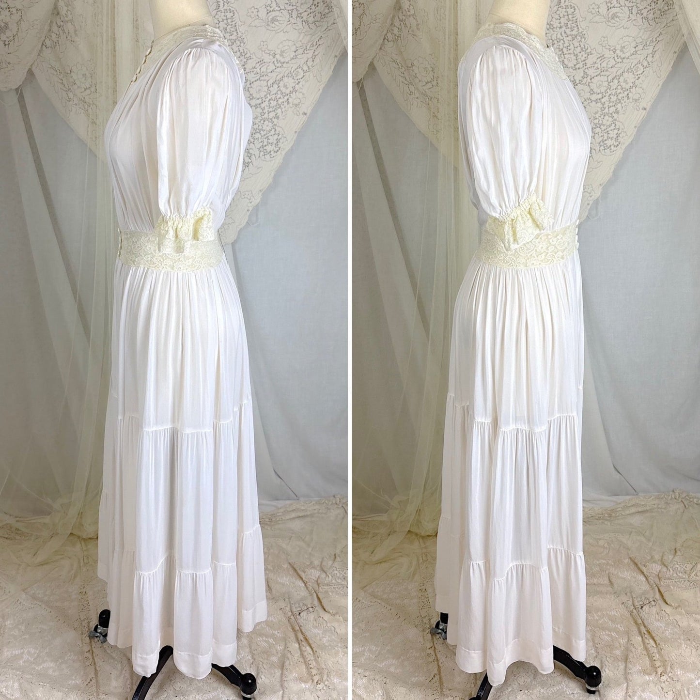 Vintage 1940's Sheer White Rayon Chiffon Dressing Gown - By Radcliffe, Size M - Daggers & Dames