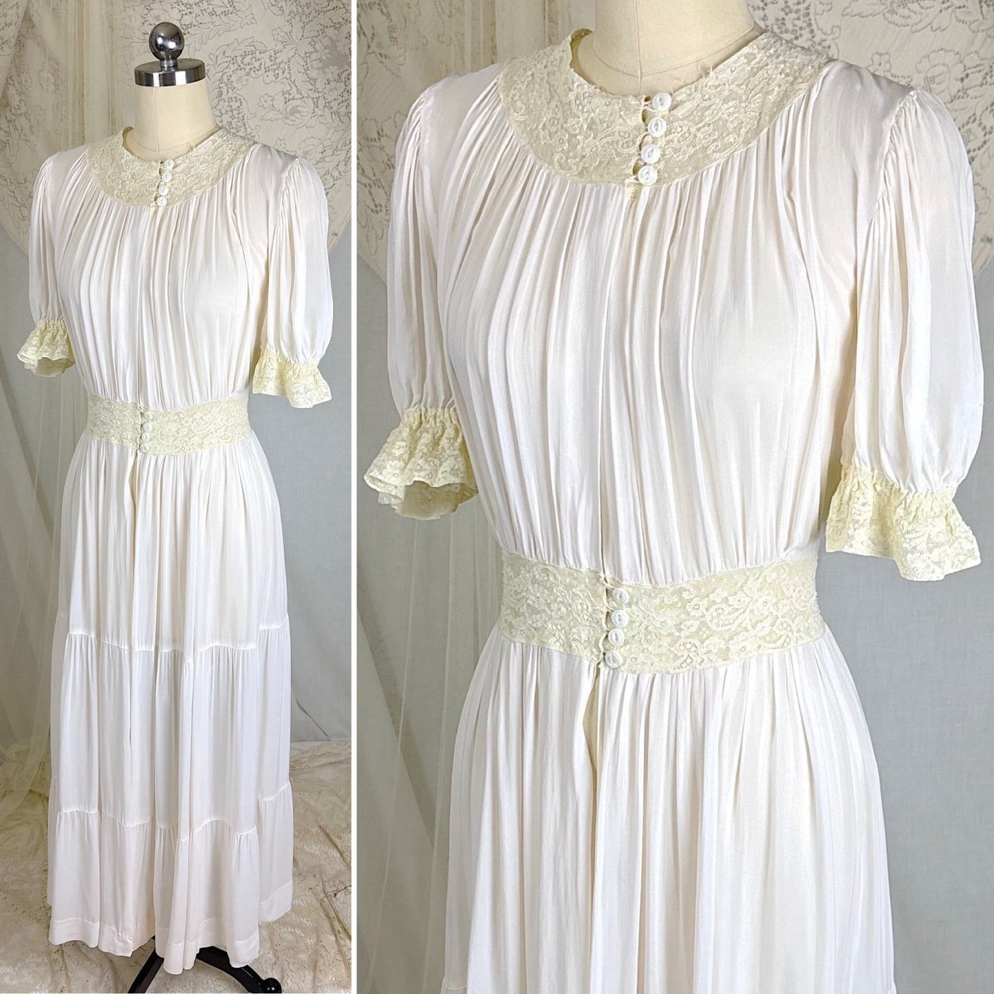 Vintage 1940's Sheer White Rayon Chiffon Dressing Gown - By Radcliffe, Size M - Daggers & Dames