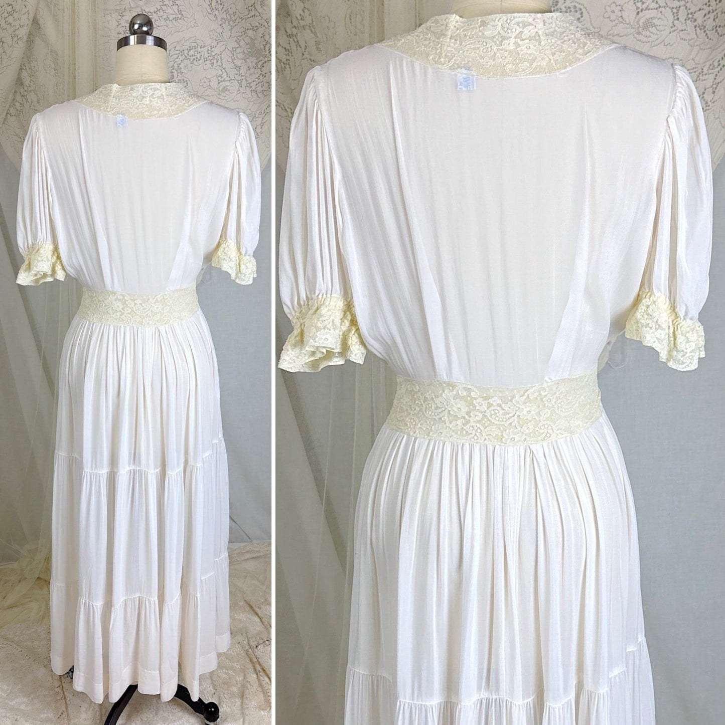 Vintage 1940's Sheer White Rayon Chiffon Dressing Gown - By Radcliffe, Size M - Daggers & Dames