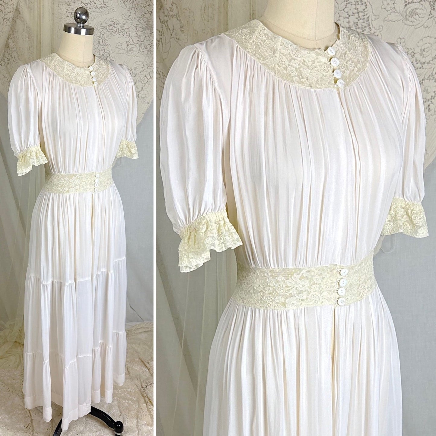 Vintage 1940's Sheer White Rayon Chiffon Dressing Gown - By Radcliffe, Size M - Daggers & Dames