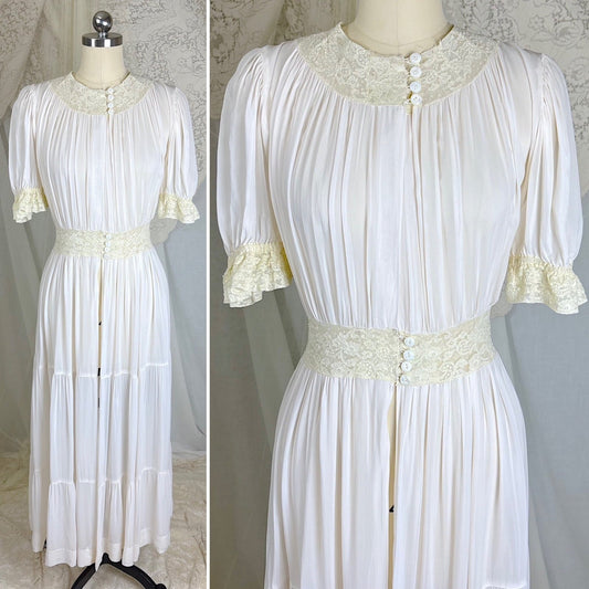 Vintage 1940's Sheer White Rayon Chiffon Dressing Gown - By Radcliffe, Size M - Daggers & Dames