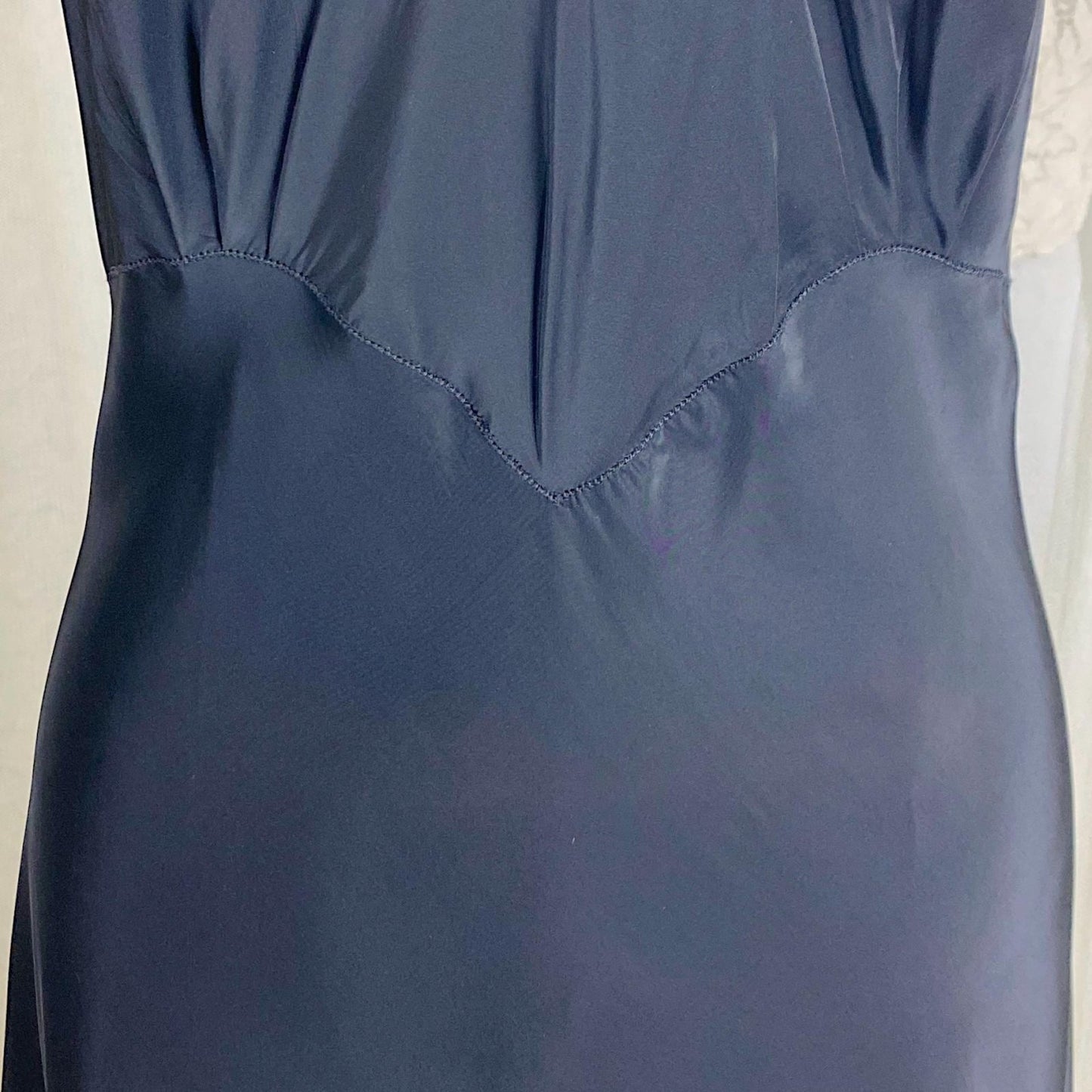 Vintage 1940's Slip - Inky Black Rayon with Satin Bow & Floral Appliqués - Size LG, XLG - By Hard Look - New with Tag - Daggers & Dames