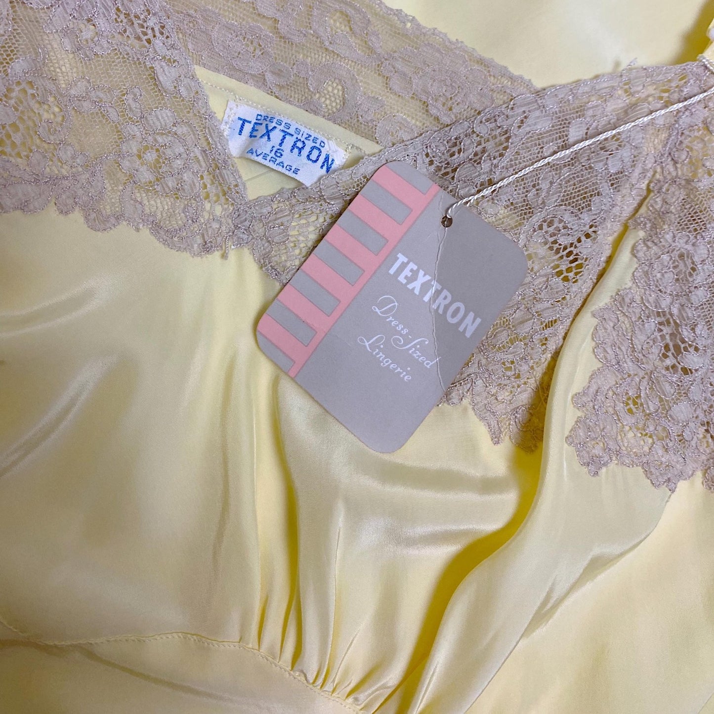 Vintage 1940's Slip - Pastel Yellow Rayon with Nude Cotton Lace - Size S, M - By Textron - New with Tags - Daggers & Dames