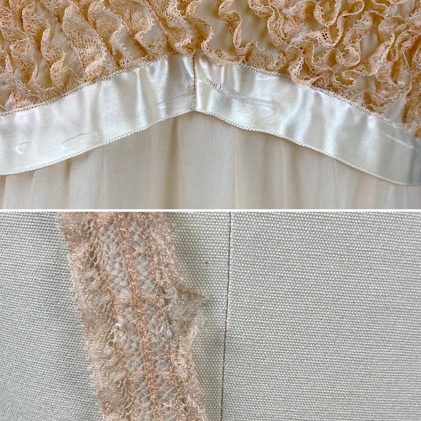 Vintage 1950's - 1960's Babydoll Nightgown | Pale Peach Nylon Chiffon with Ruffled Blush Pink Lace | Size S - Daggers & Dames