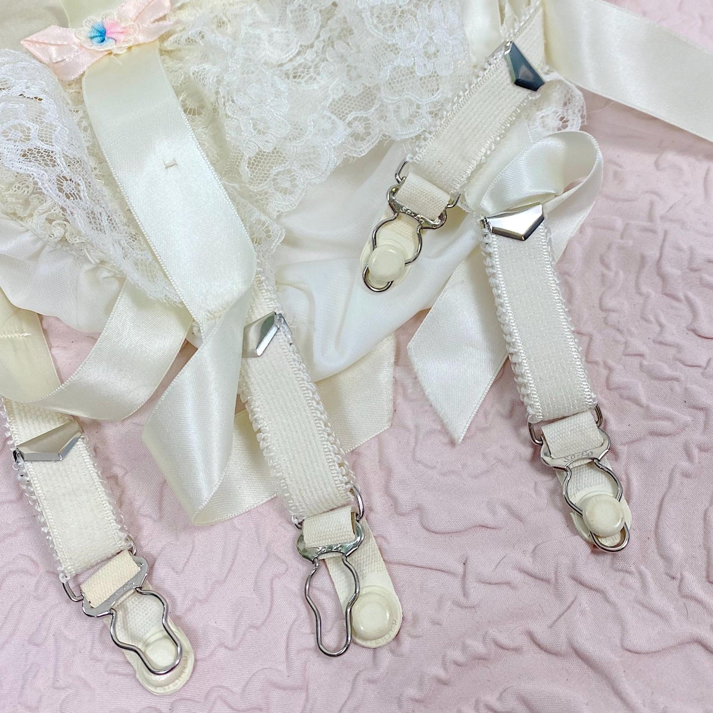 Vintage 1950's - 1960's Garter Panties | Creamy Off - White Satin with Ruffled Lace & Nylon Gusset | Size XS, S | By Glydon's - Daggers & Dames