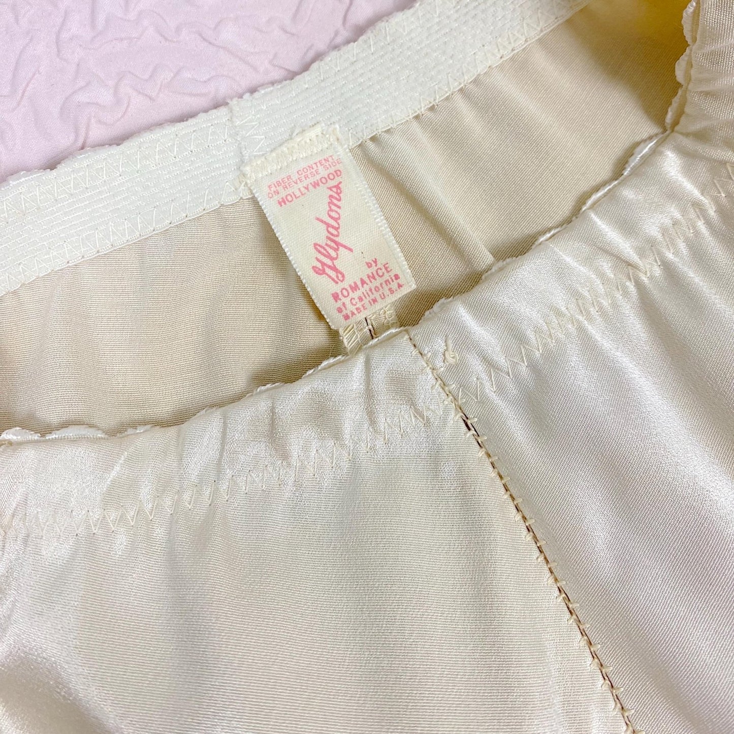 Vintage 1950's - 1960's Garter Panties | Creamy Off - White Satin with Ruffled Lace & Nylon Gusset | Size XS, S | By Glydon's - Daggers & Dames