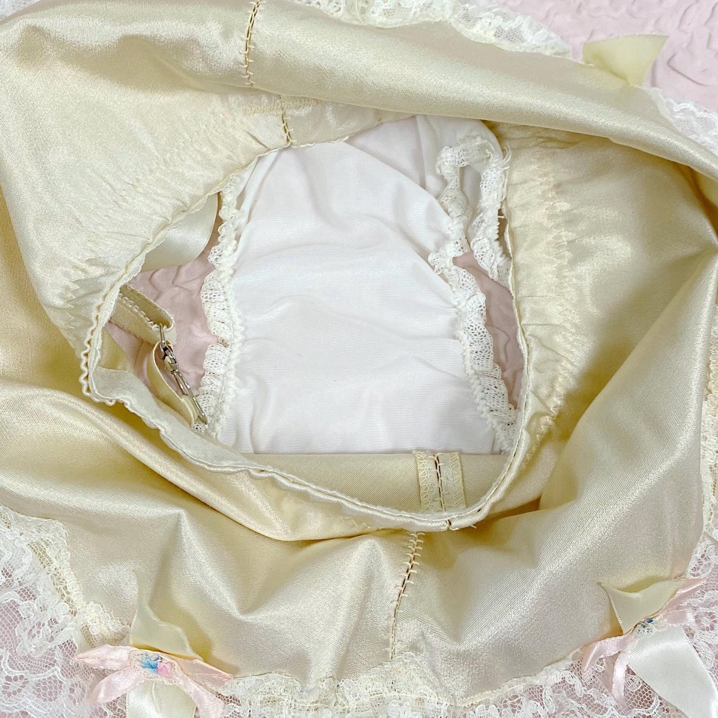 Vintage 1950's - 1960's Garter Panties | Creamy Off - White Satin with Ruffled Lace & Nylon Gusset | Size XS, S | By Glydon's - Daggers & Dames