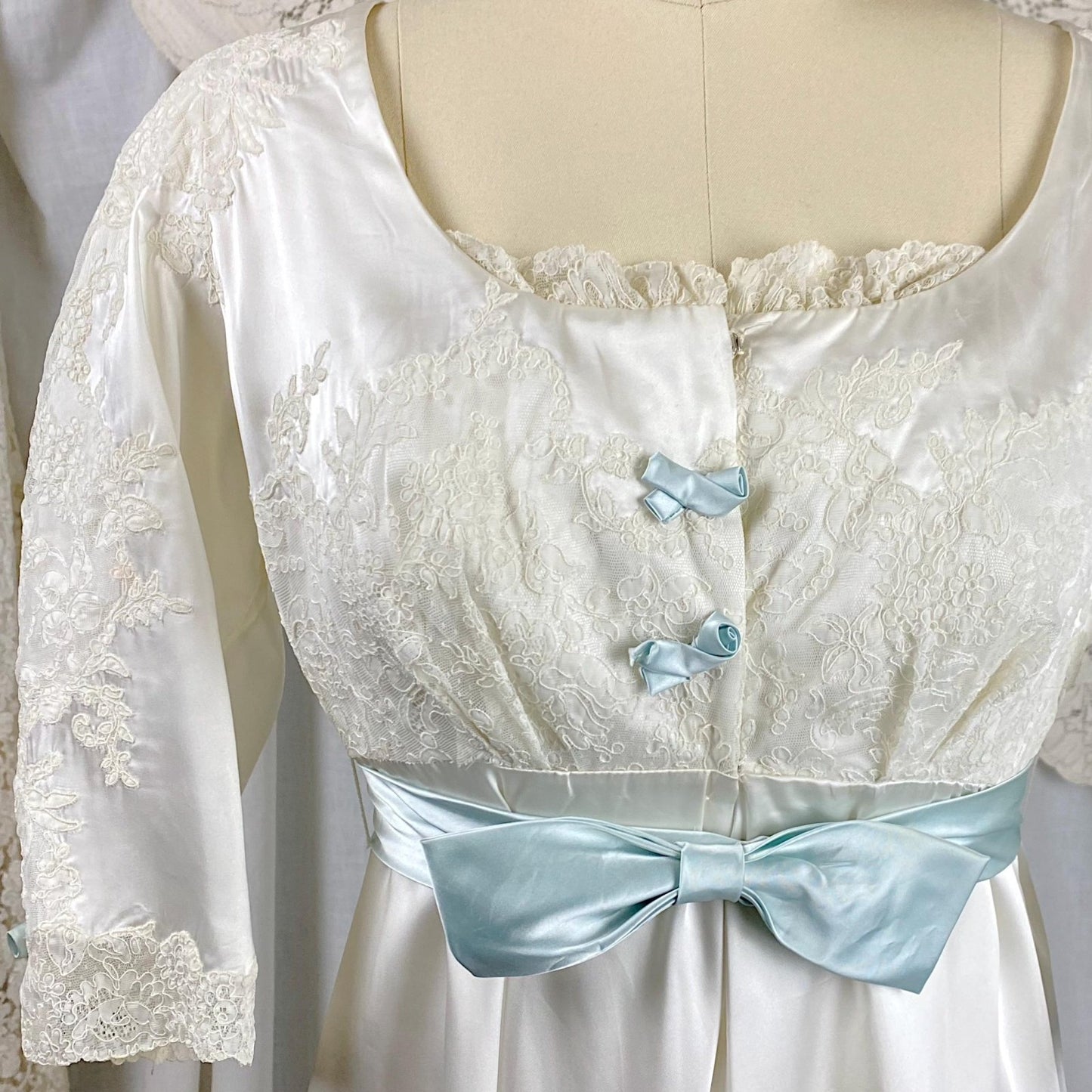 Vintage 1950's Bridal Nightgown & Robe Set | White Rayon Satin with Intricate Embroidered Lace | Size XS, S - Daggers & Dames