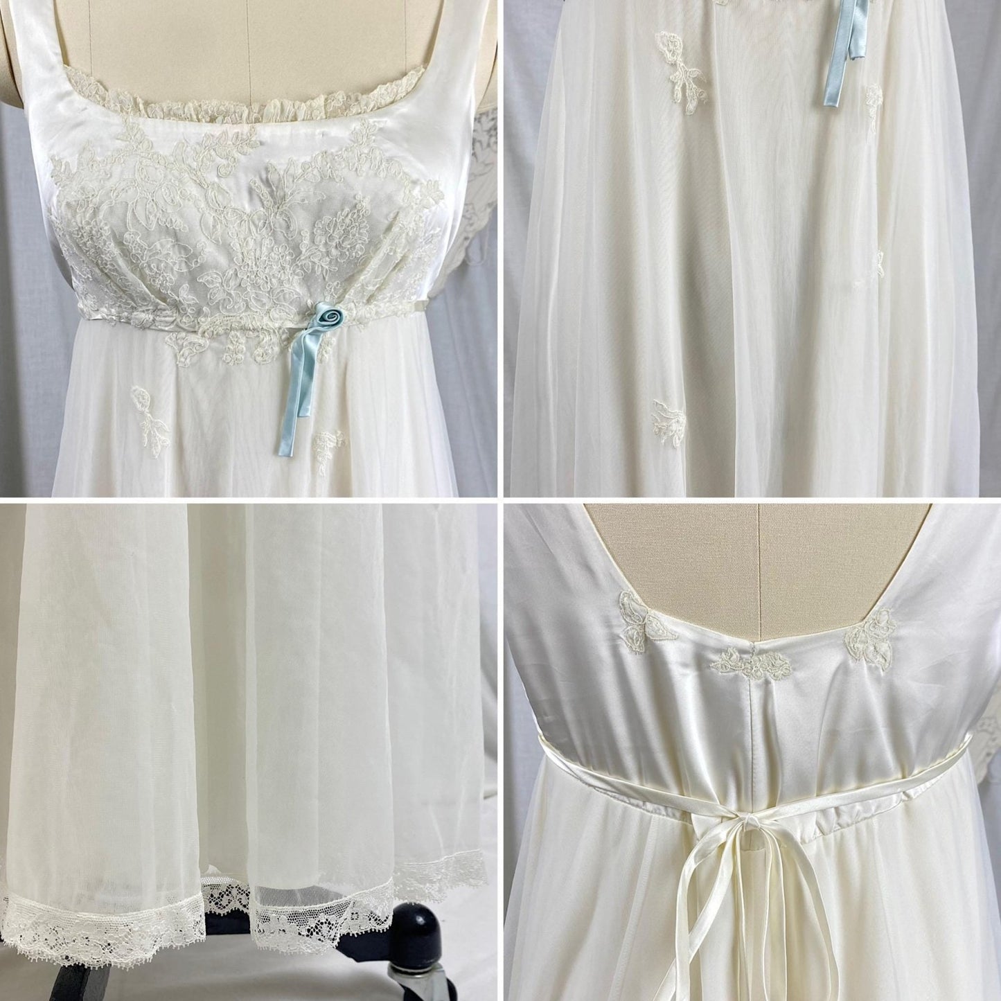 Vintage 1950's Bridal Nightgown & Robe Set | White Rayon Satin with Intricate Embroidered Lace | Size XS, S - Daggers & Dames