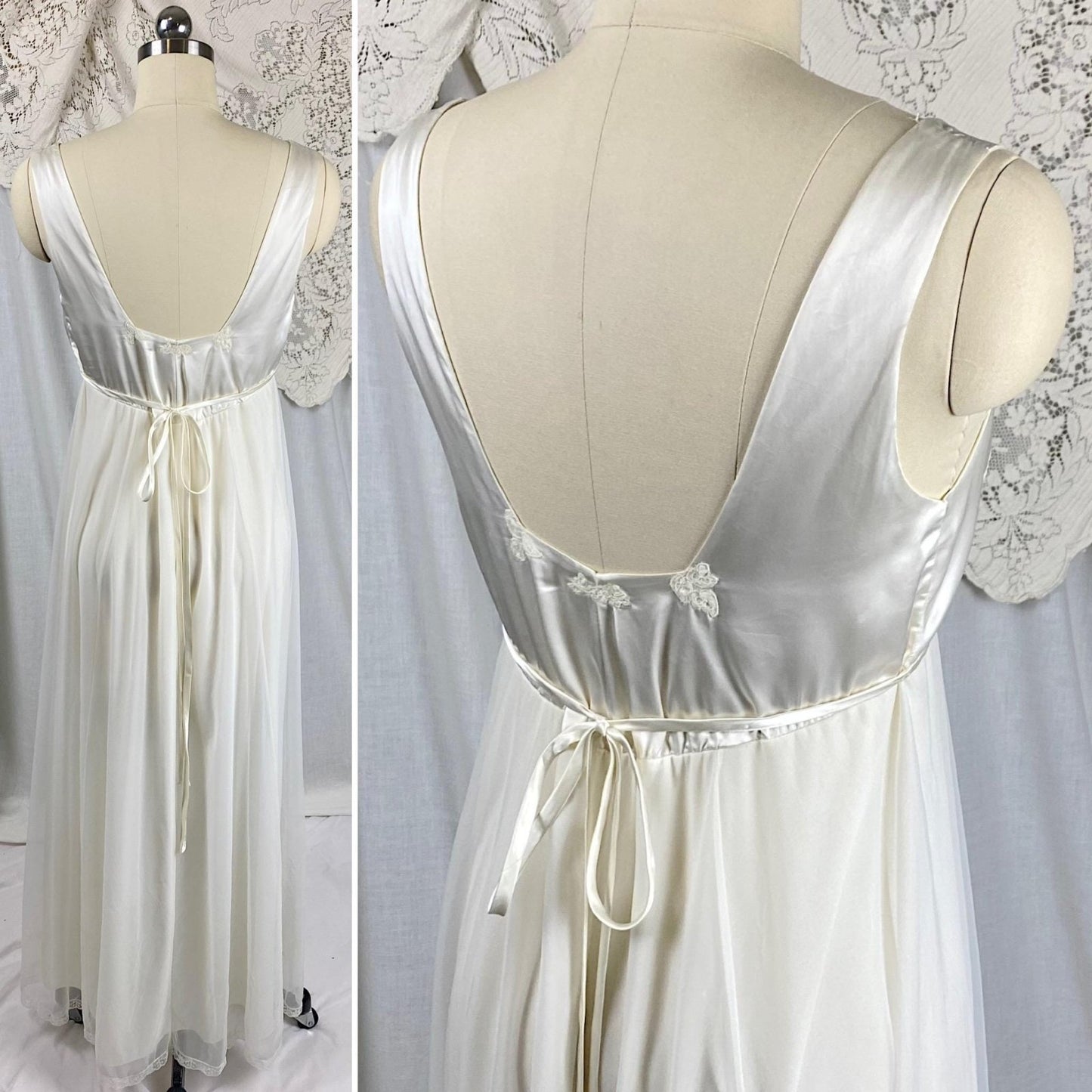 Vintage 1950's Bridal Nightgown & Robe Set | White Rayon Satin with Intricate Embroidered Lace | Size XS, S - Daggers & Dames