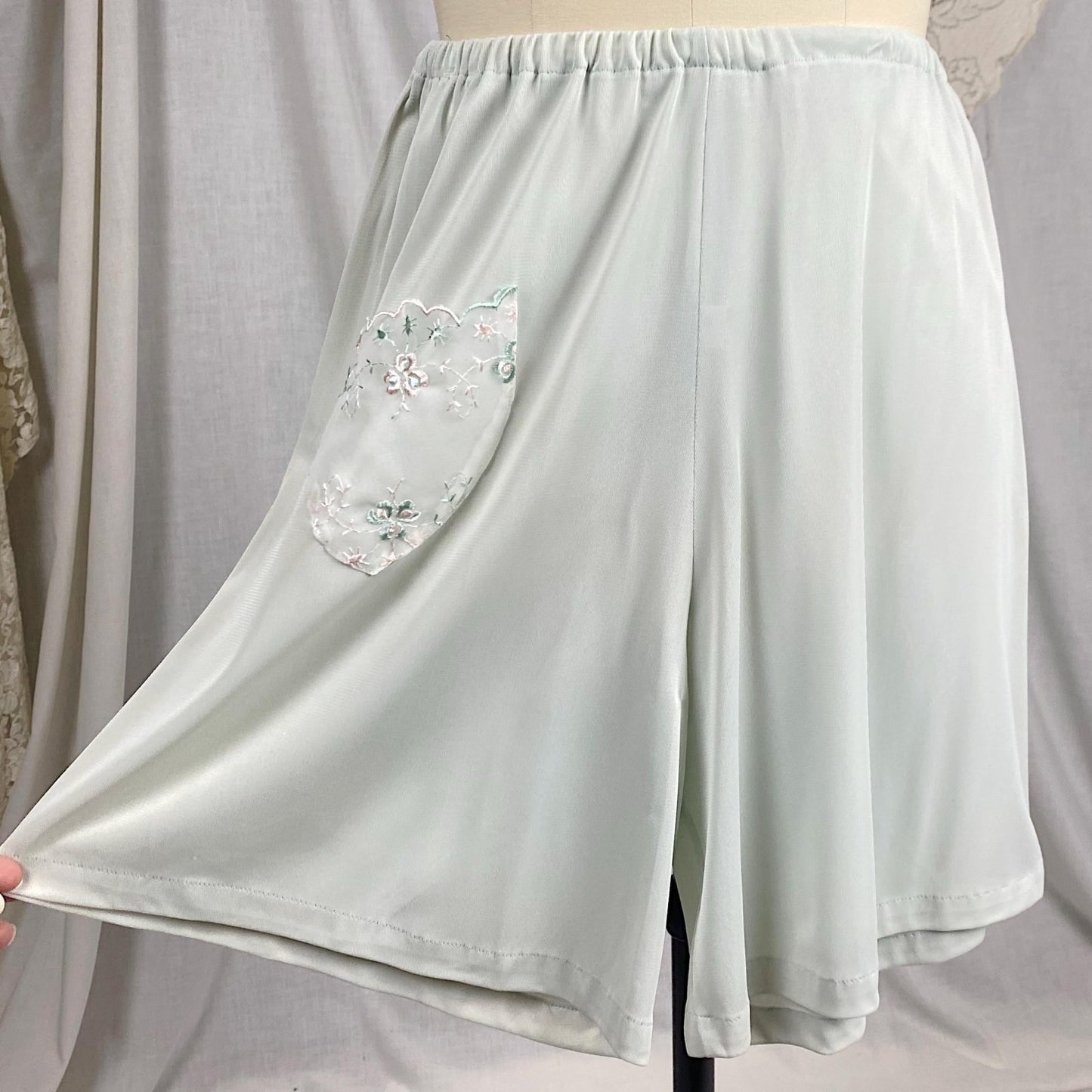 Vintage 1950's Crop Top & Bloomers Pajama Set | Pale Aqua Blue Nylon with Sheer White Chiffon Trim | Size XS, S | Mojud - Never Worn - Daggers & Dames