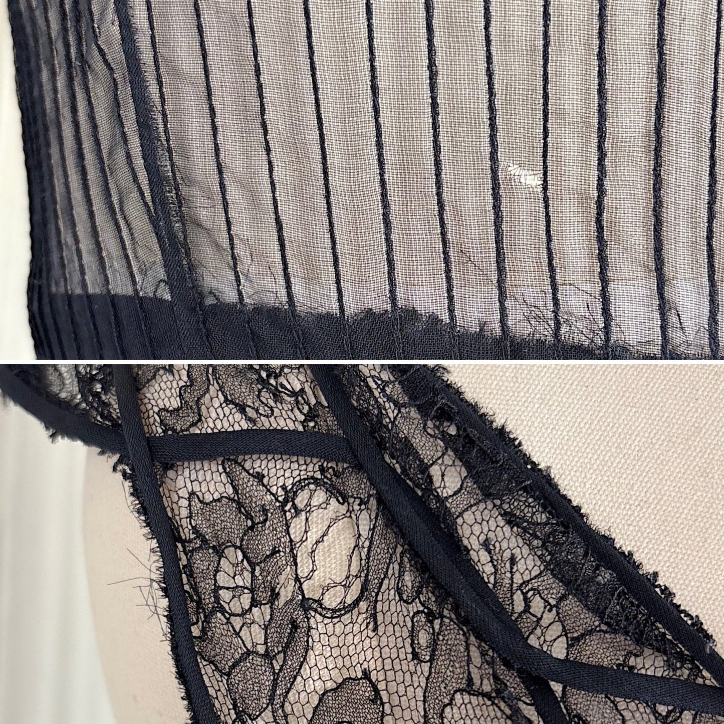 Vintage 1950's Sheer Black Rayon Chiffon with Chantilly Lace Inserts, size XS, S - Daggers & Dames