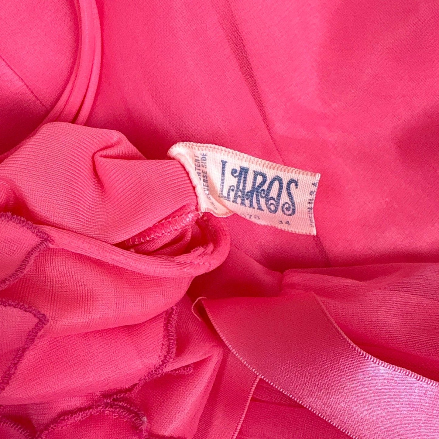 Vintage 1960's Nightgown & Peignoir Set - Bright Pink Nylon Chiffon with Flower Petal Appliques - Size S, M - By Laros - Daggers & Dames