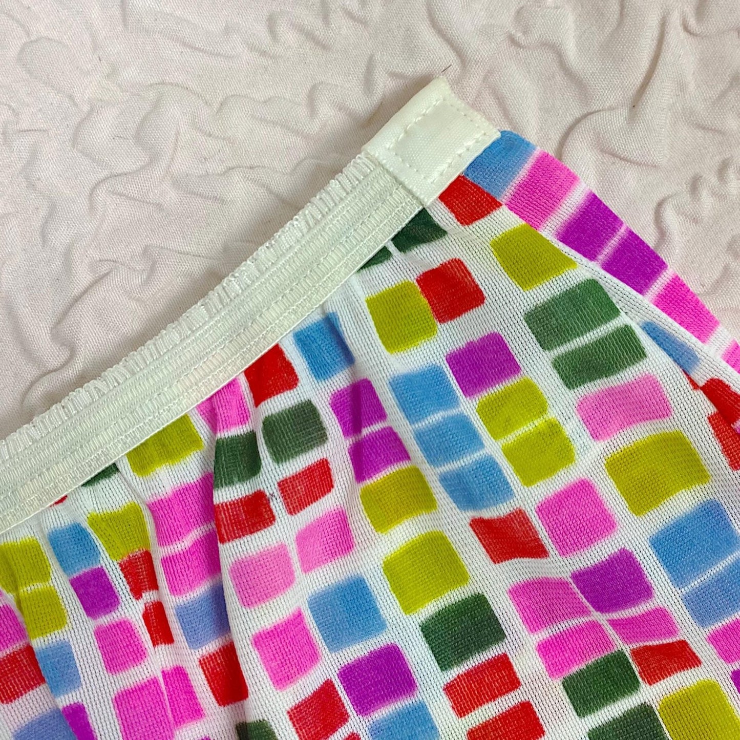 Vintage 1960's Pillow Tab Panties | High Rise White Nylon with Bold Geo Pattern & Mushroom Gusset| Size S, M | By Vassarette - Never Worn - Daggers & Dames