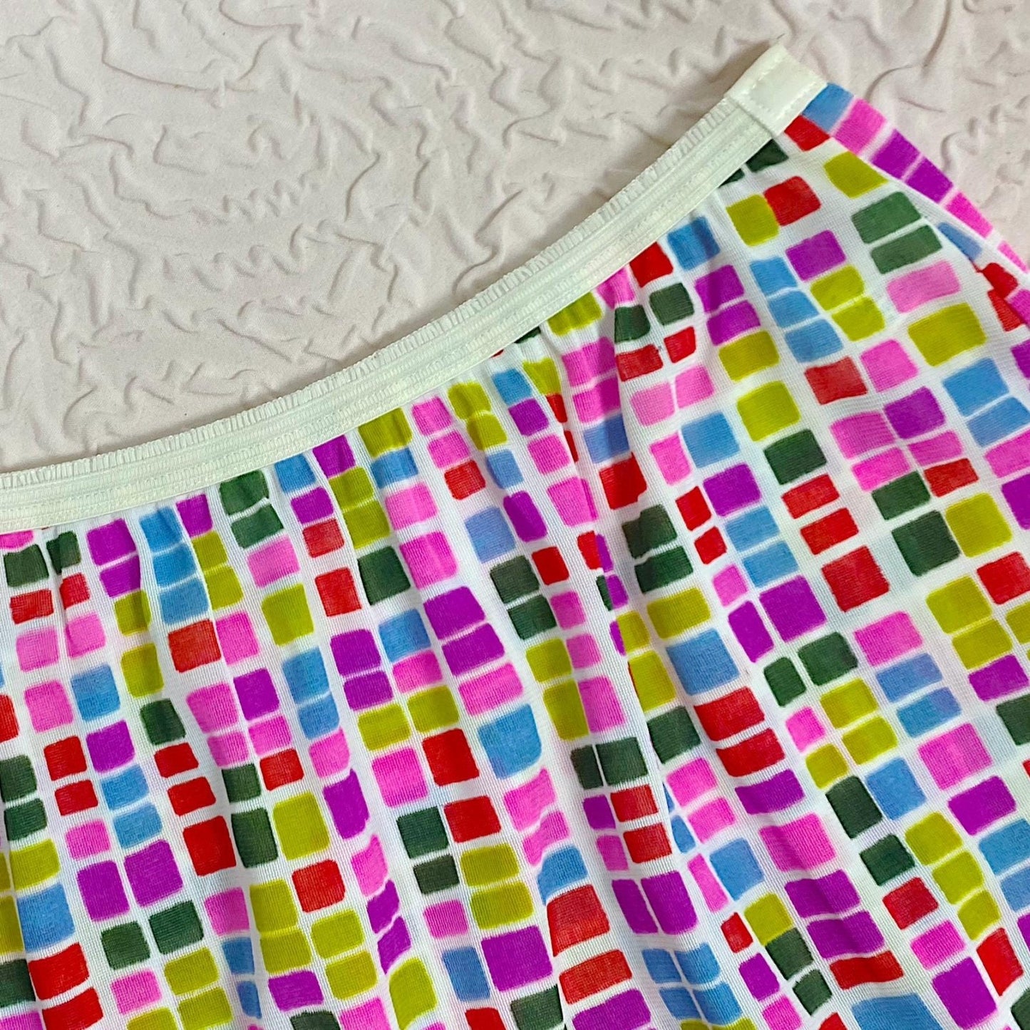 Vintage 1960's Pillow Tab Panties | High Rise White Nylon with Bold Geo Pattern & Mushroom Gusset| Size S, M | By Vassarette - Never Worn - Daggers & Dames