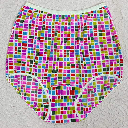 Vintage 1960's Pillow Tab Panties | High Rise White Nylon with Bold Geo Pattern & Mushroom Gusset| Size S, M | By Vassarette - Never Worn - Daggers & Dames