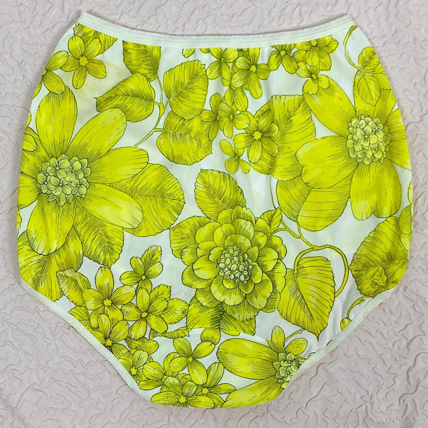 Vintage 1960's Pillow Tab Panties | High Rise White Nylon with Floral Print & Mushroom Gusset | Size S, M | By Vassarette - Never Worn - Daggers & Dames