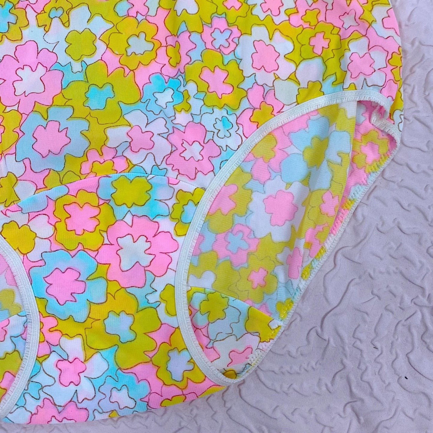 Vintage 1960's Pillow Tab Panties | High Rise White Nylon with Floral Print & Mushroom Gusset | Size S, M | By Vassarette - Never Worn - Daggers & Dames