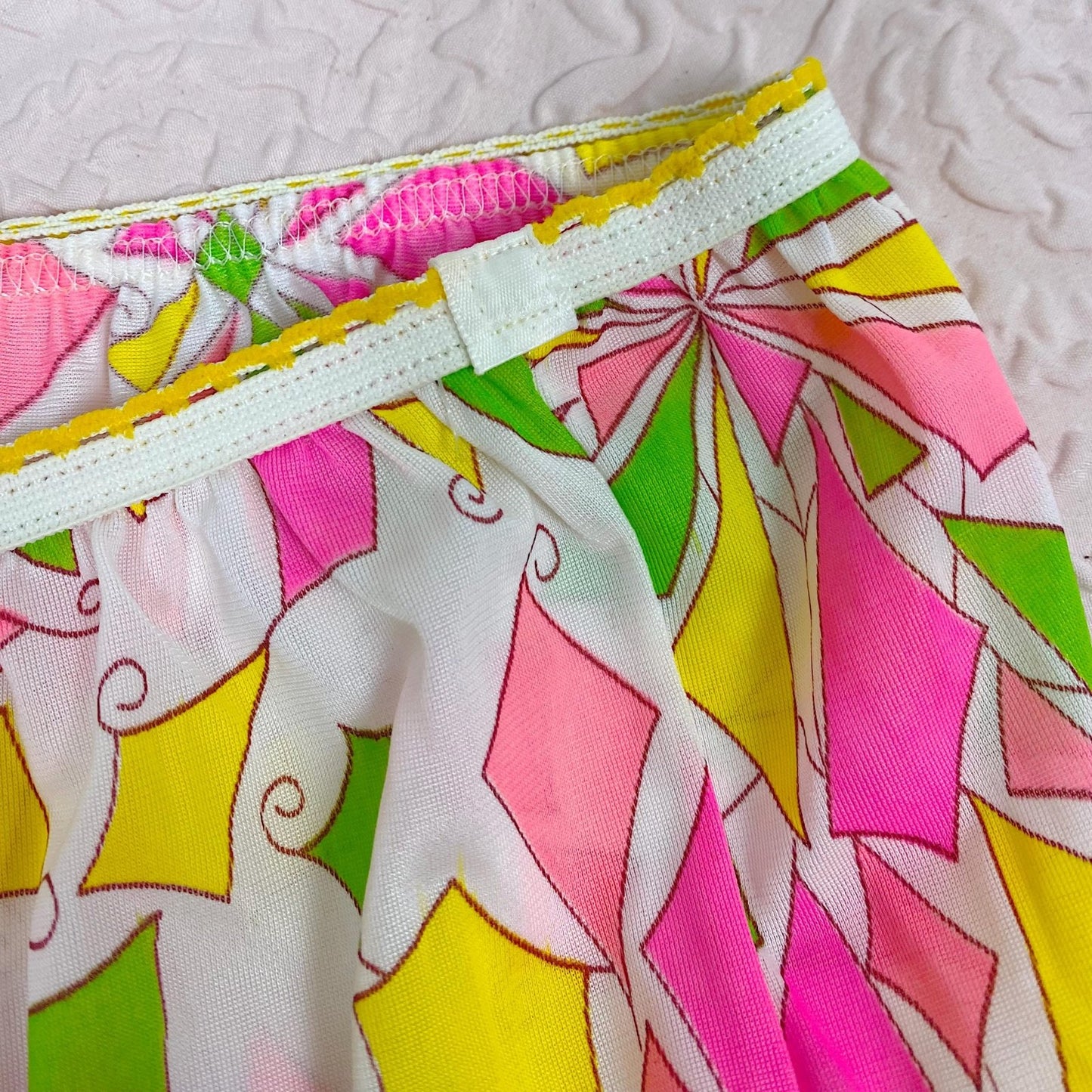 Vintage 1960's Pillow Tab Panties | Low Cut White Nylon with Neon Diamond Pattern & Mushroom Gusset | Size XS, S | Heiress - Never Worn - Daggers & Dames