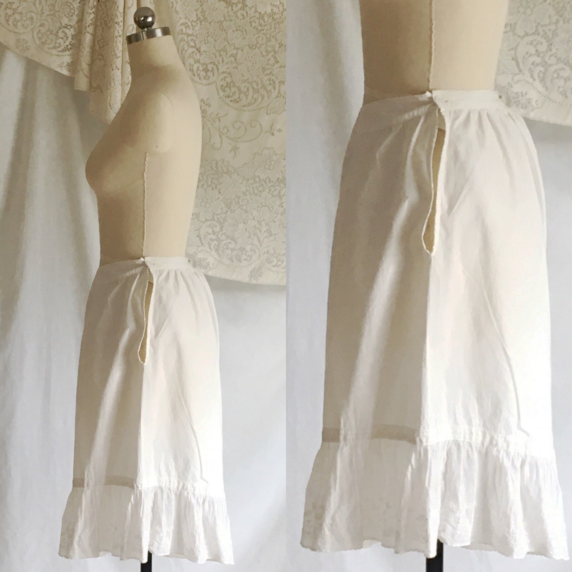 Antique 1910's Edwardian Bloomers | White Cotton with Eyelet Lace & Closed Crotch | Size M - Daggers & Dames