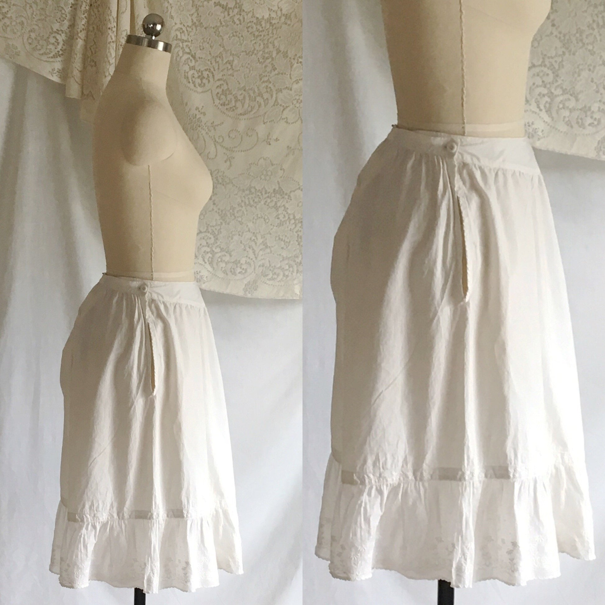 Antique 1910's Edwardian Bloomers | White Cotton with Eyelet Lace & Closed Crotch | Size M - Daggers & Dames
