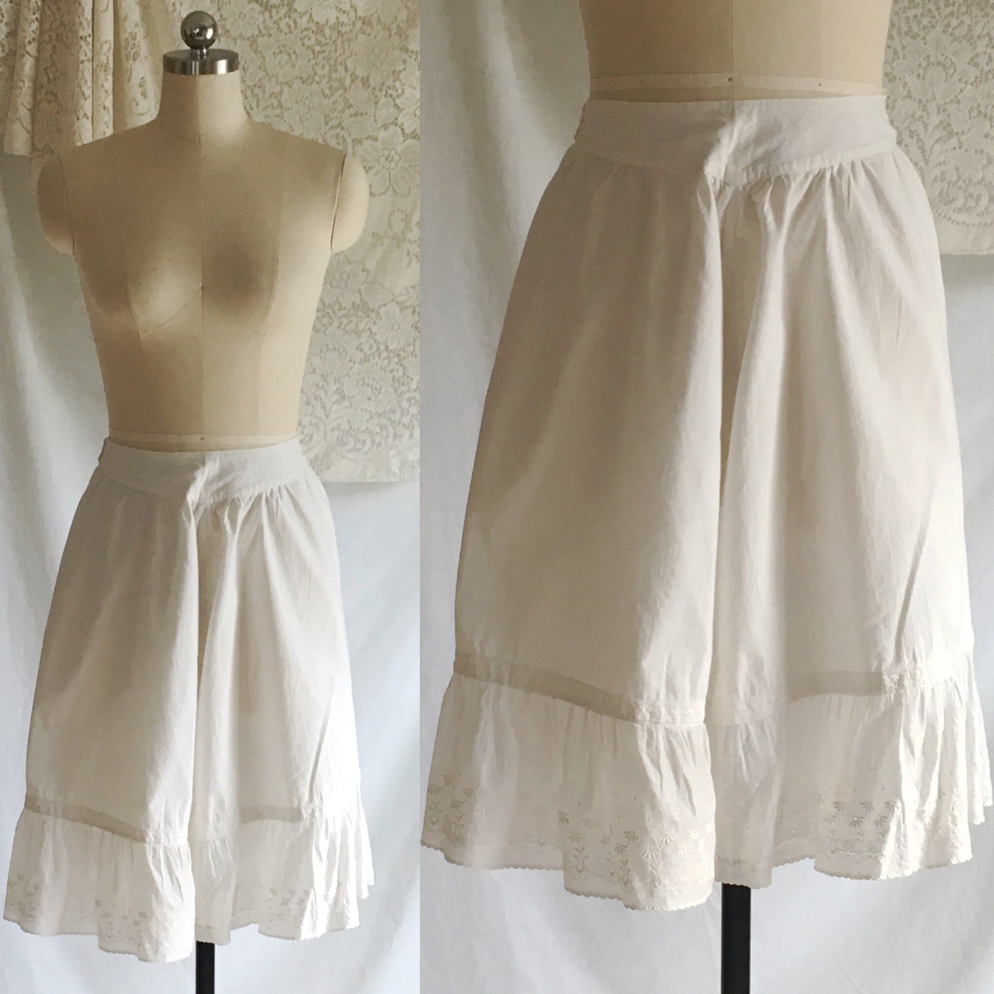 Antique 1910's Edwardian Bloomers | White Cotton with Eyelet Lace & Closed Crotch | Size M - Daggers & Dames