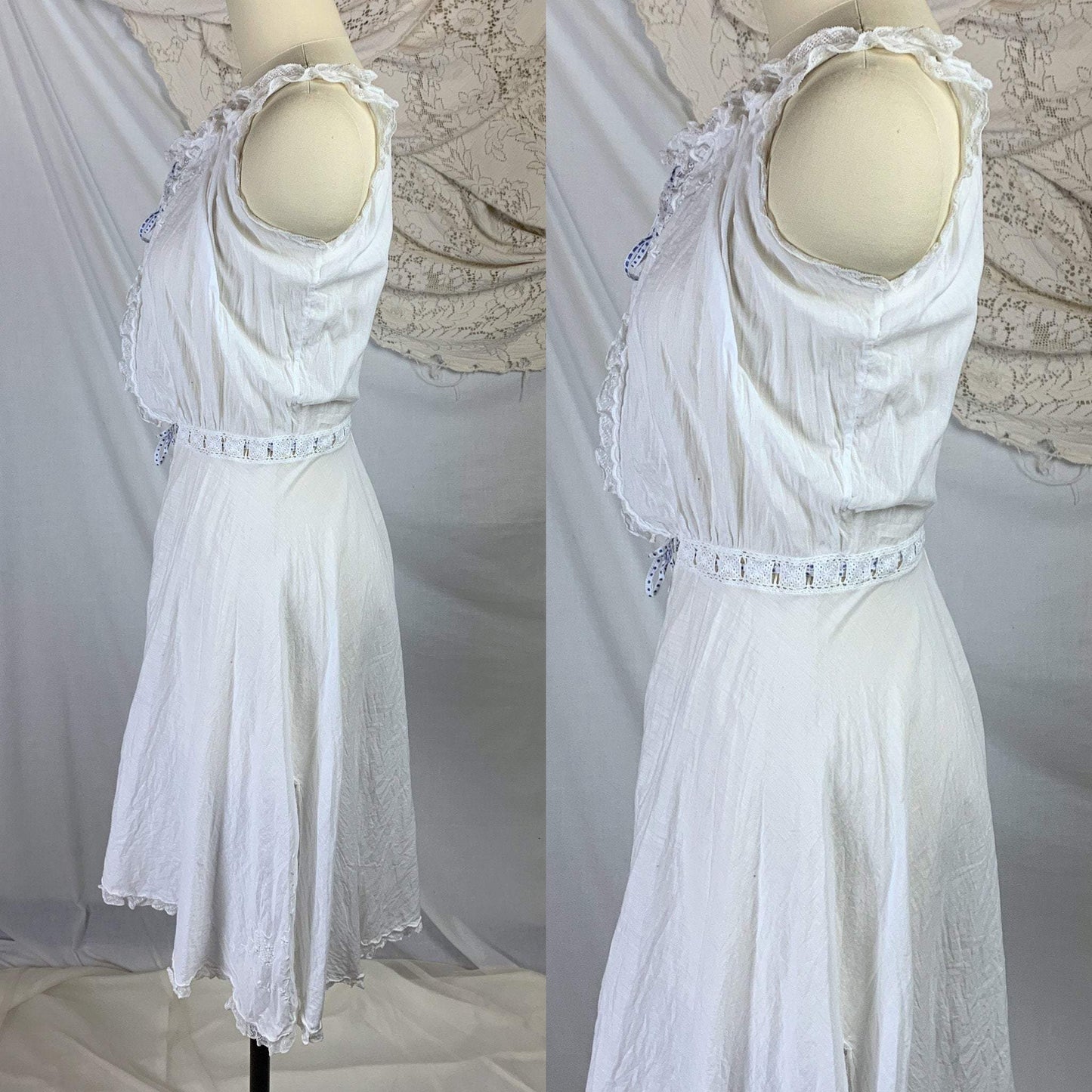 Antique 1910's Edwardian Camiknickers | Sheer White Cotton Lawn with Floral Embroidery & Lace | Size XXS, XS - Daggers & Dames