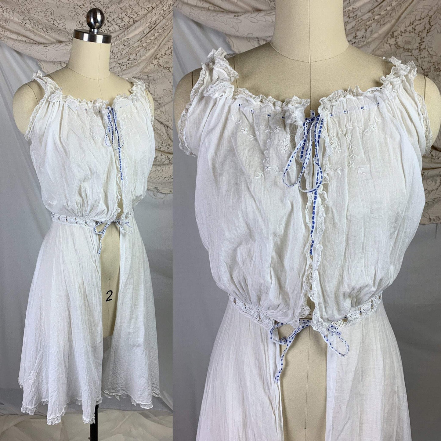 Antique 1910's Edwardian Camiknickers | Sheer White Cotton Lawn with Floral Embroidery & Lace | Size XXS, XS - Daggers & Dames