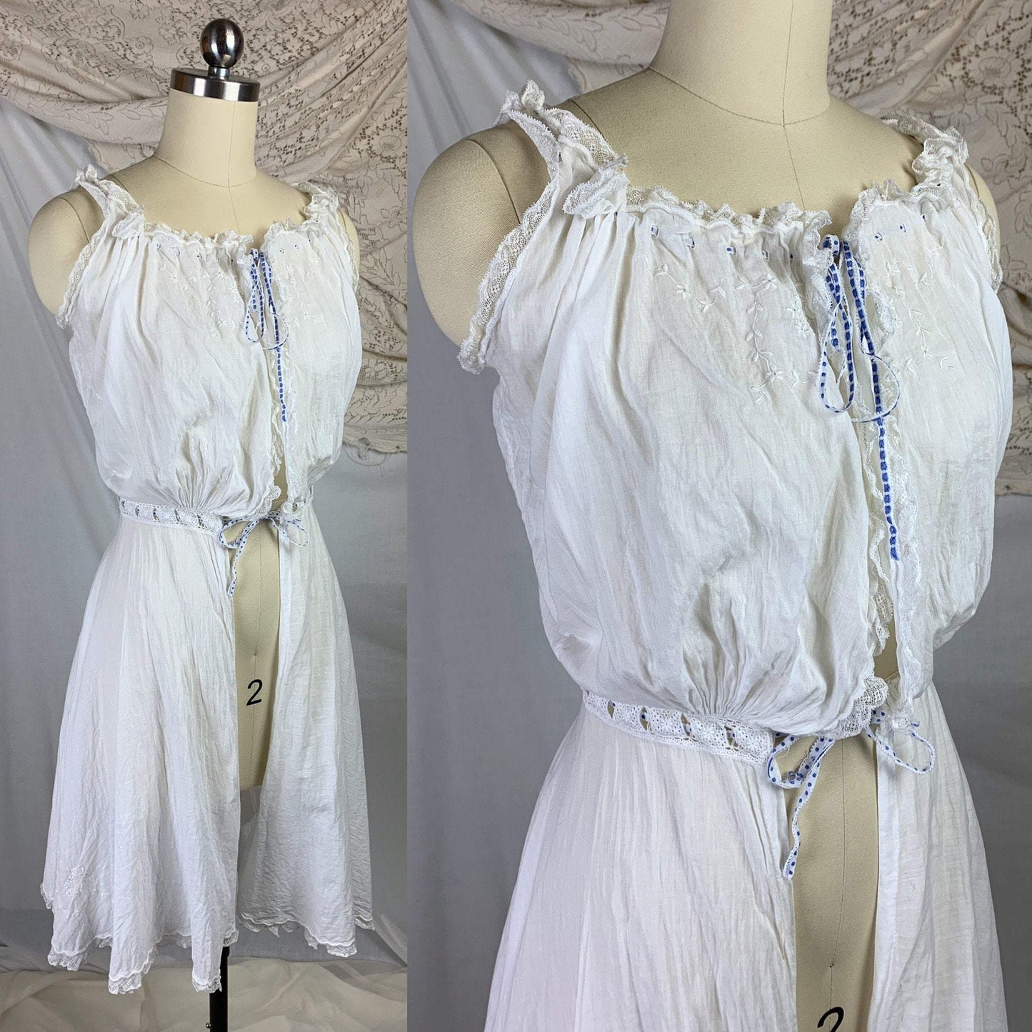Antique 1910's Edwardian Camiknickers | Sheer White Cotton Lawn with Floral Embroidery & Lace | Size XXS, XS - Daggers & Dames