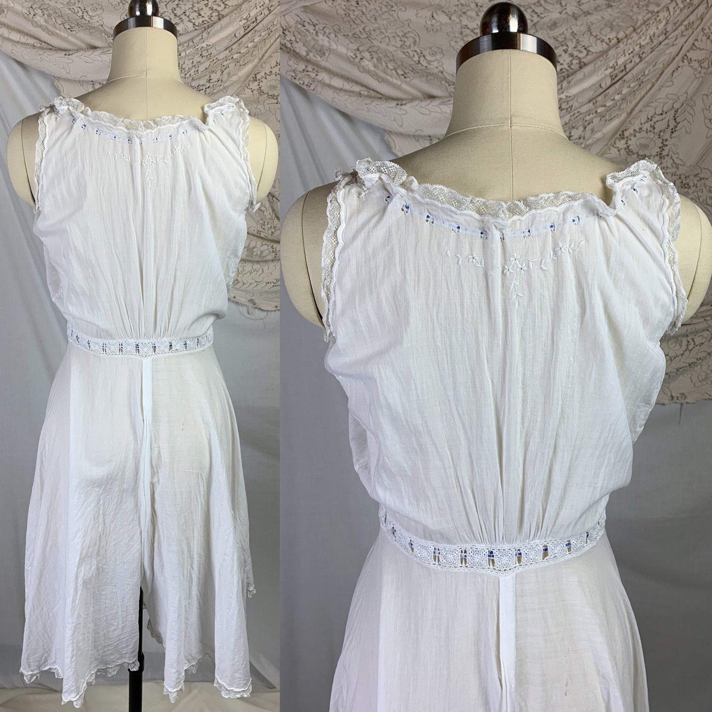 Antique 1910's Edwardian Camiknickers | Sheer White Cotton Lawn with Floral Embroidery & Lace | Size XXS, XS - Daggers & Dames