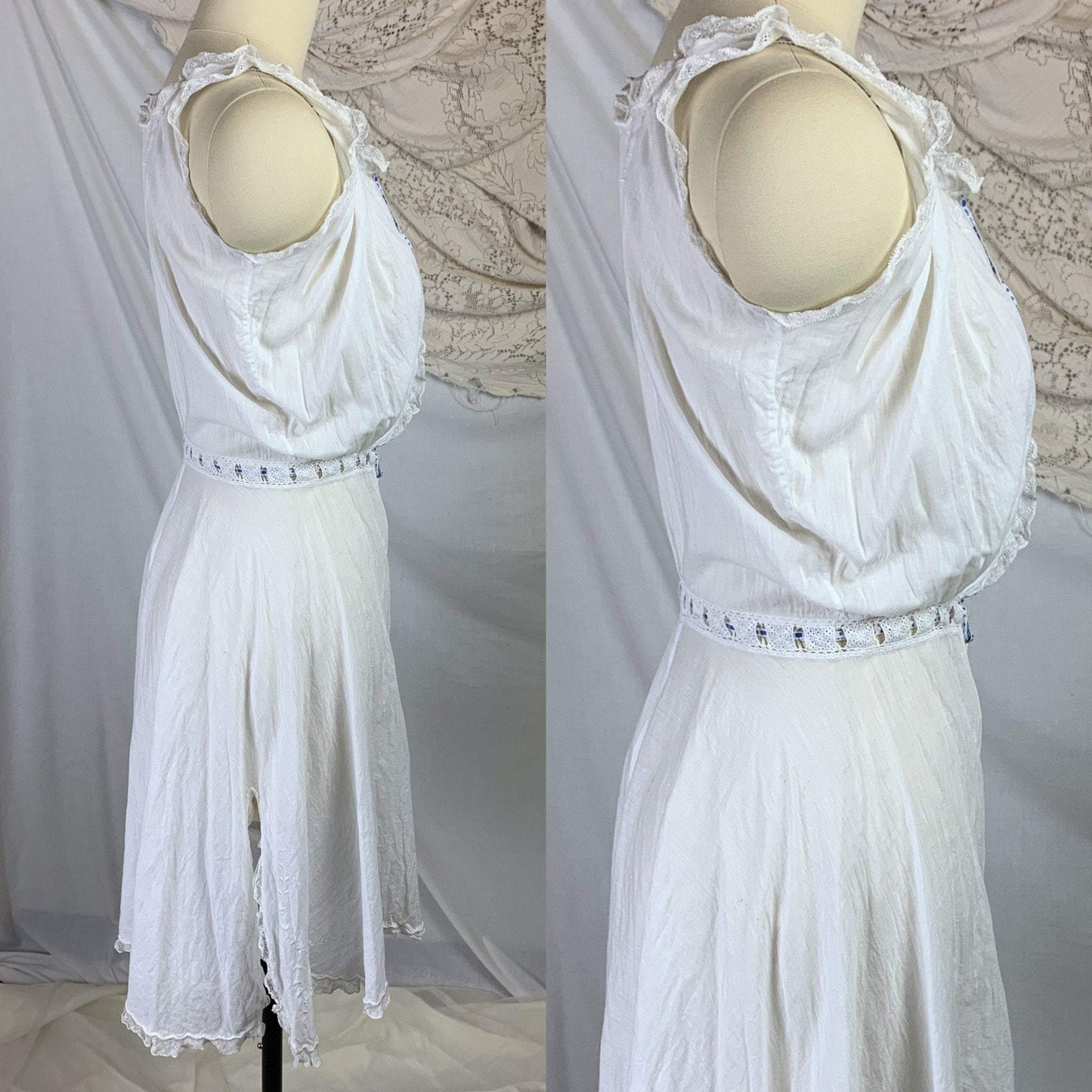 Antique 1910's Edwardian Camiknickers | Sheer White Cotton Lawn with Floral Embroidery & Lace | Size XXS, XS - Daggers & Dames
