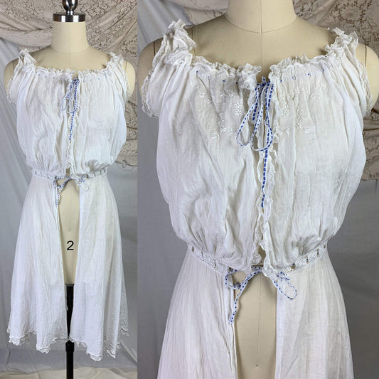 Antique 1910's Edwardian Camiknickers | Sheer White Cotton Lawn with Floral Embroidery & Lace | Size XXS, XS - Daggers & Dames