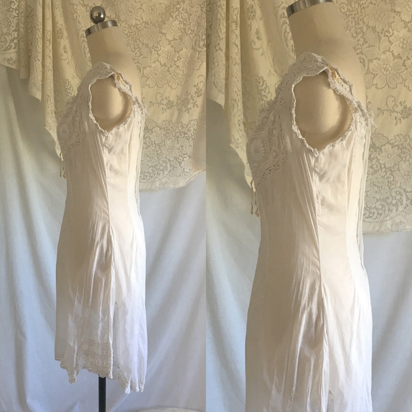 Antique 1910's Edwardian Camiknickers | White Cotton Linen Teddy with Embroidery & Eyelet Lace | Size S, MED - Daggers & Dames