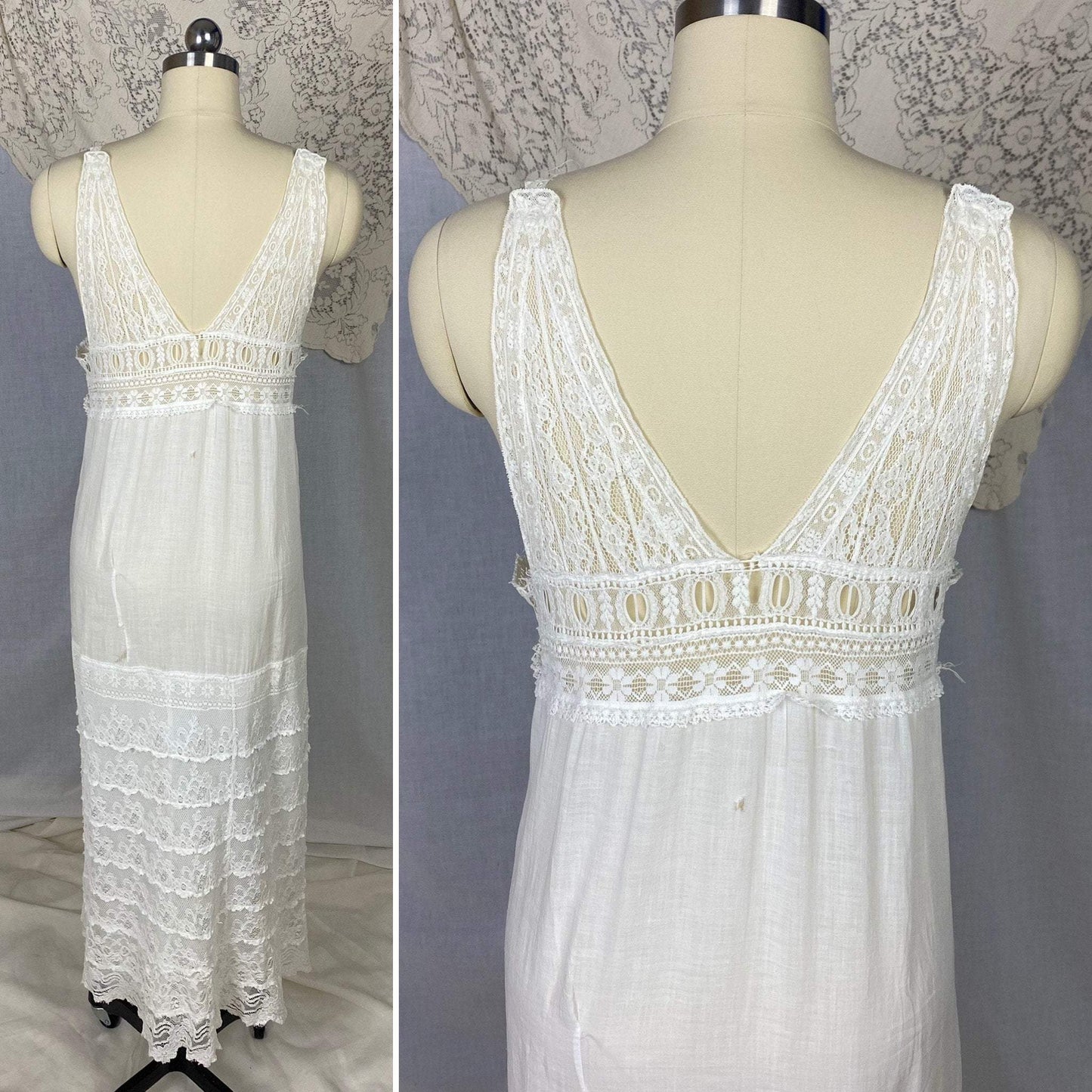 Antique 1910's Edwardian Chemise | Bright White Cotton Lawn with Valenciennes Lace | Size S, M - Daggers & Dames