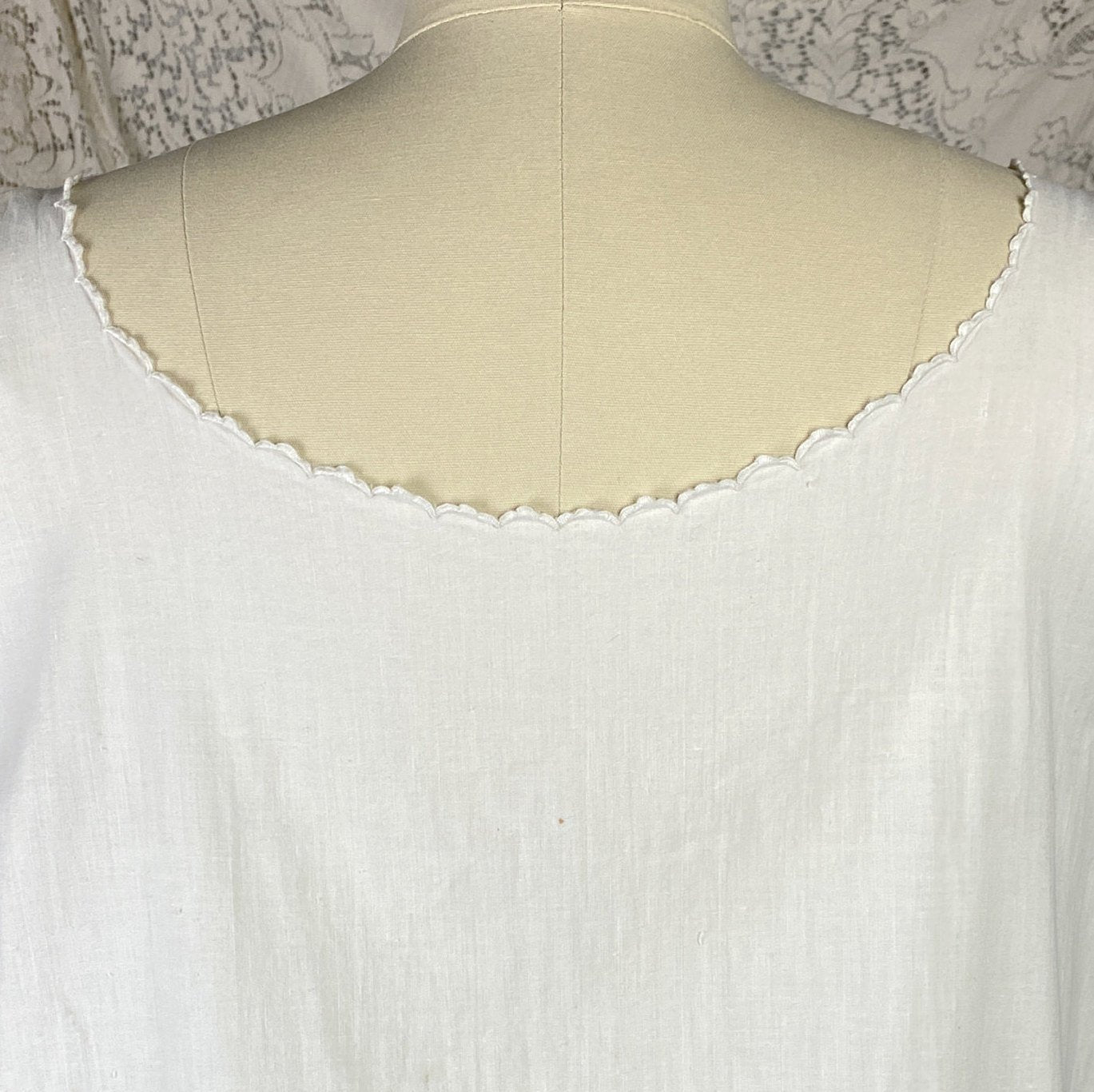 Antique 1910's Edwardian Chemise | Crisp White Cotton with Embroidery | Size Free - Daggers & Dames