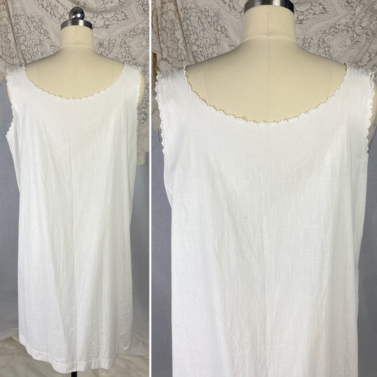 Antique 1910's Edwardian Chemise | Crisp White Cotton with Embroidery | Size Free - Daggers & Dames