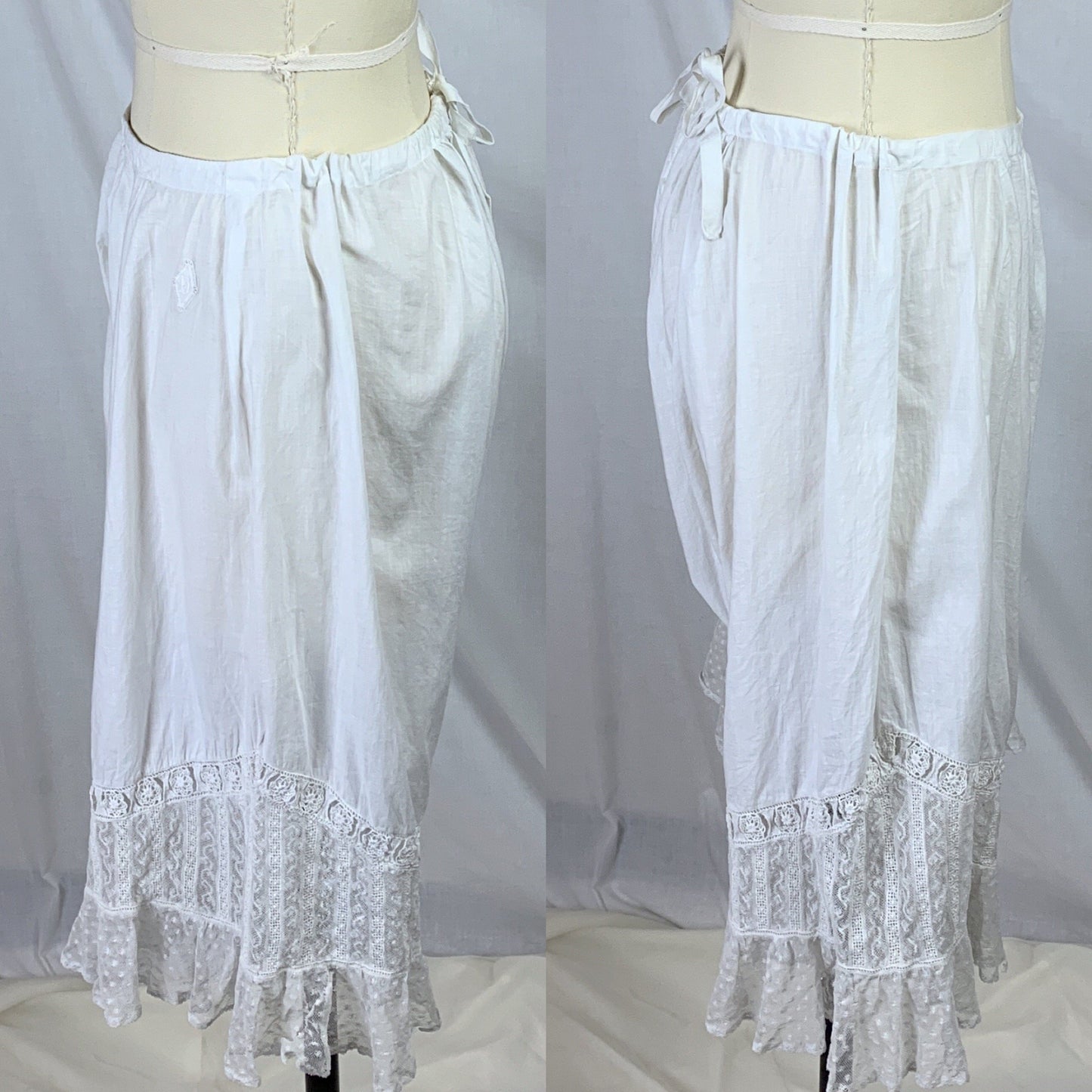 Antique 1910's Edwardian Chemise & Drawers Set | Soft Monogrammed White Cotton with Valenciennes Lace | Size XS, SM - Daggers & Dames
