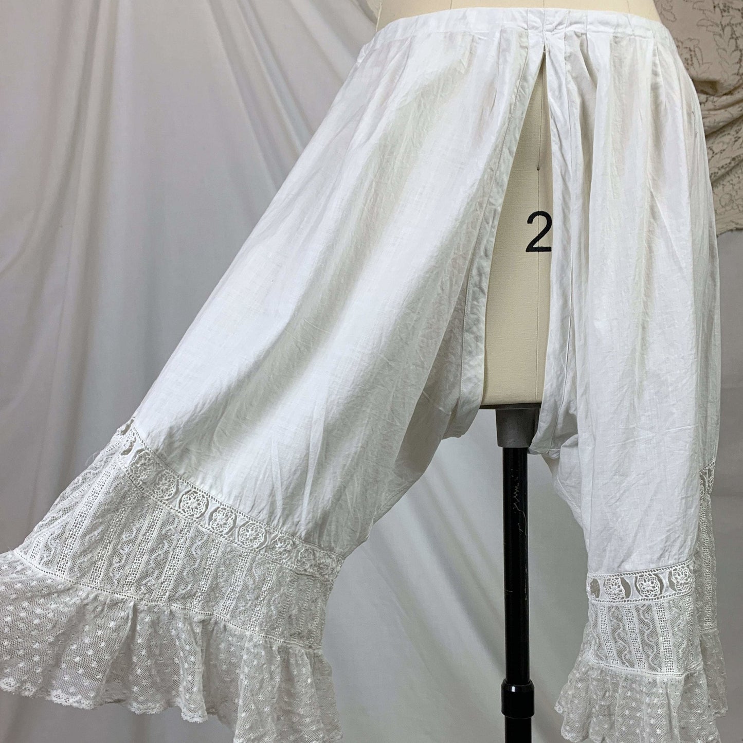 Antique 1910's Edwardian Chemise & Drawers Set | Soft Monogrammed White Cotton with Valenciennes Lace | Size XS, SM - Daggers & Dames