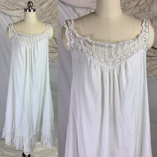 Antique 1910's Edwardian Chemise & Drawers Set | Soft Monogrammed White Cotton with Valenciennes Lace | Size XS, SM - Daggers & Dames