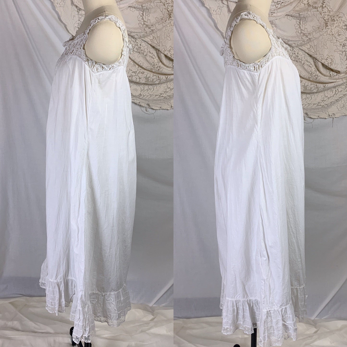 Antique 1910's Edwardian Chemise & Drawers Set | Soft Monogrammed White Cotton with Valenciennes Lace | Size XS, SM - Daggers & Dames