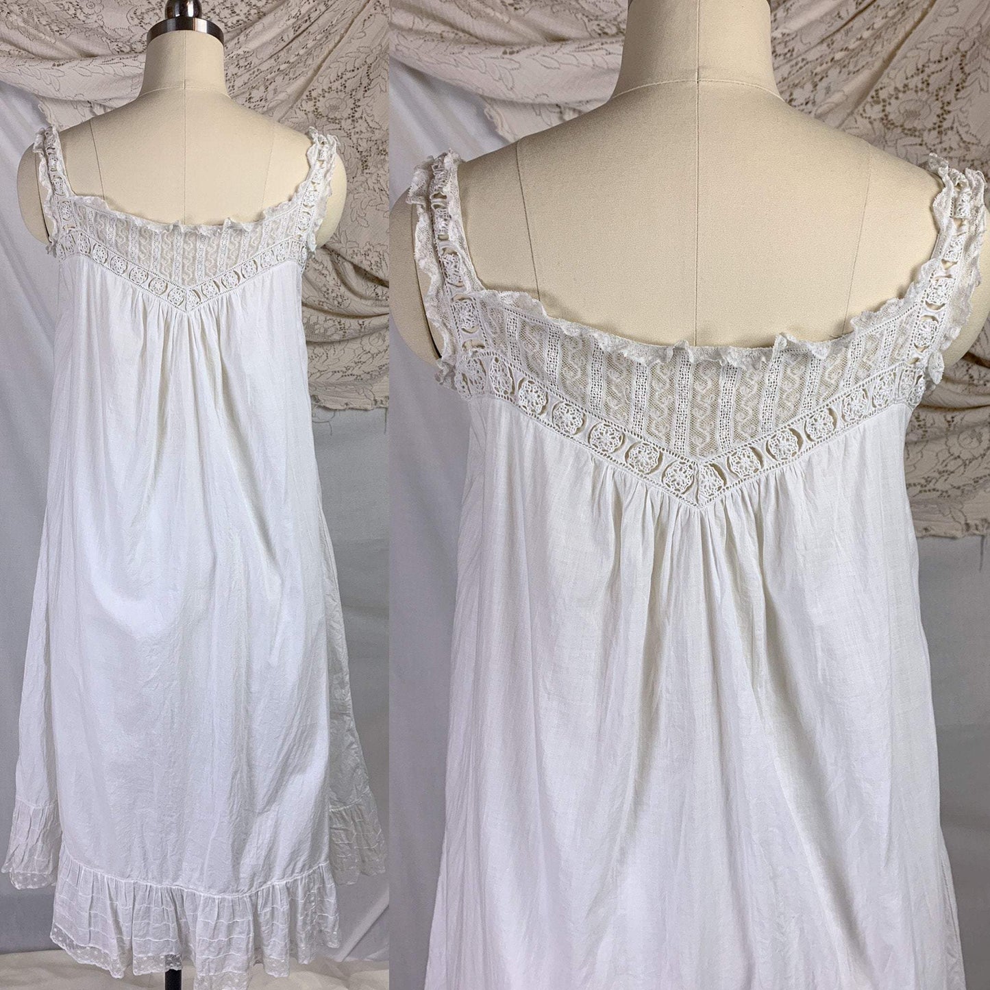 Antique 1910's Edwardian Chemise & Drawers Set | Soft Monogrammed White Cotton with Valenciennes Lace | Size XS, SM - Daggers & Dames
