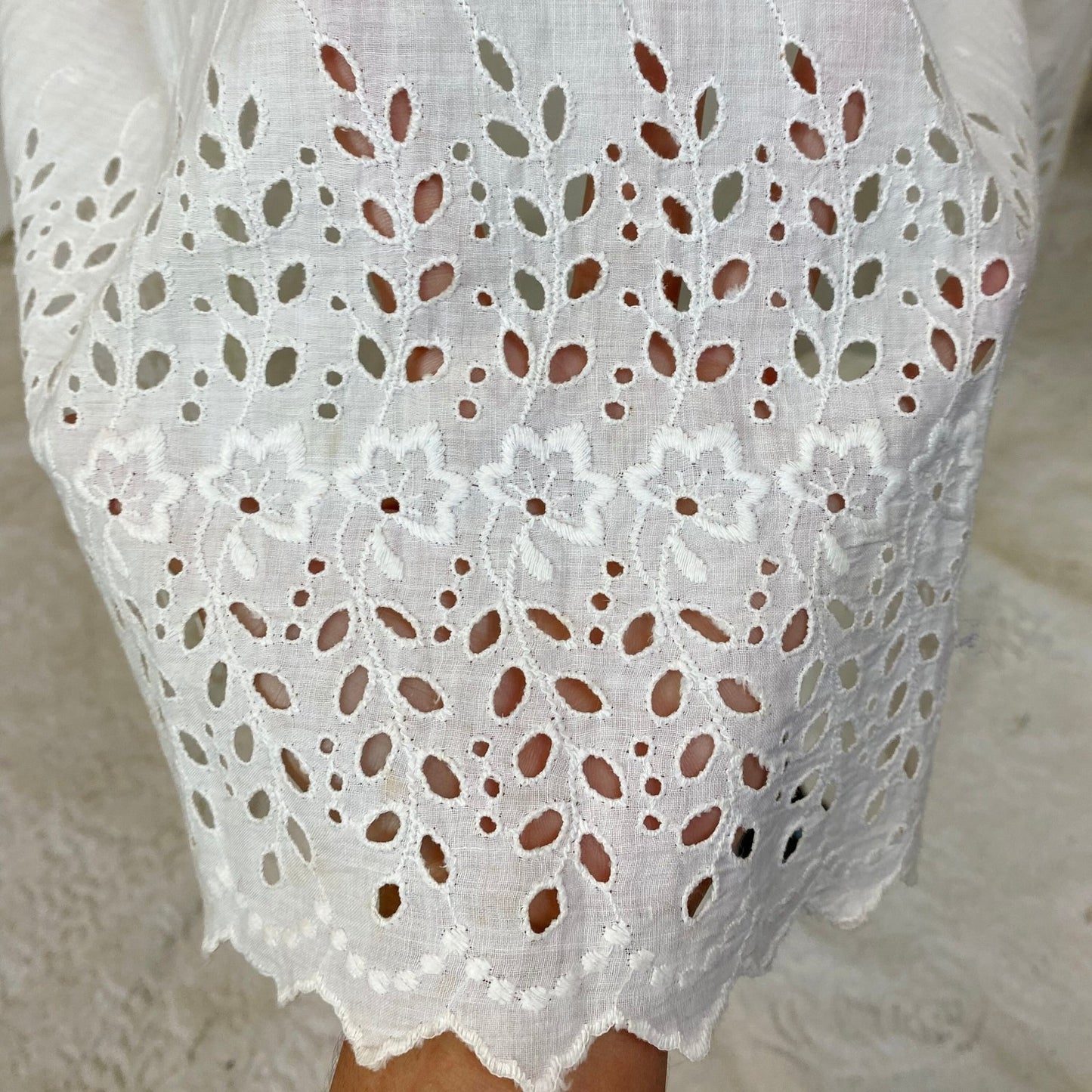 Antique 1910's Edwardian Chemise Gown | Crisp White Cotton with Eyelet Lace & Button Closure | Size XXS - Daggers & Dames