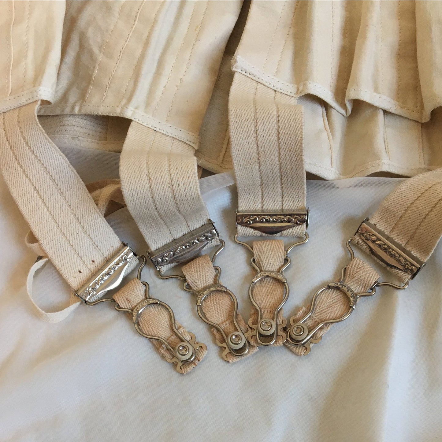 Antique 1910's Edwardian Corset | Beige Cotton with Metal Stays | The Live Model Corset by Kabo | New Old Stock | Size 20 - Daggers & Dames