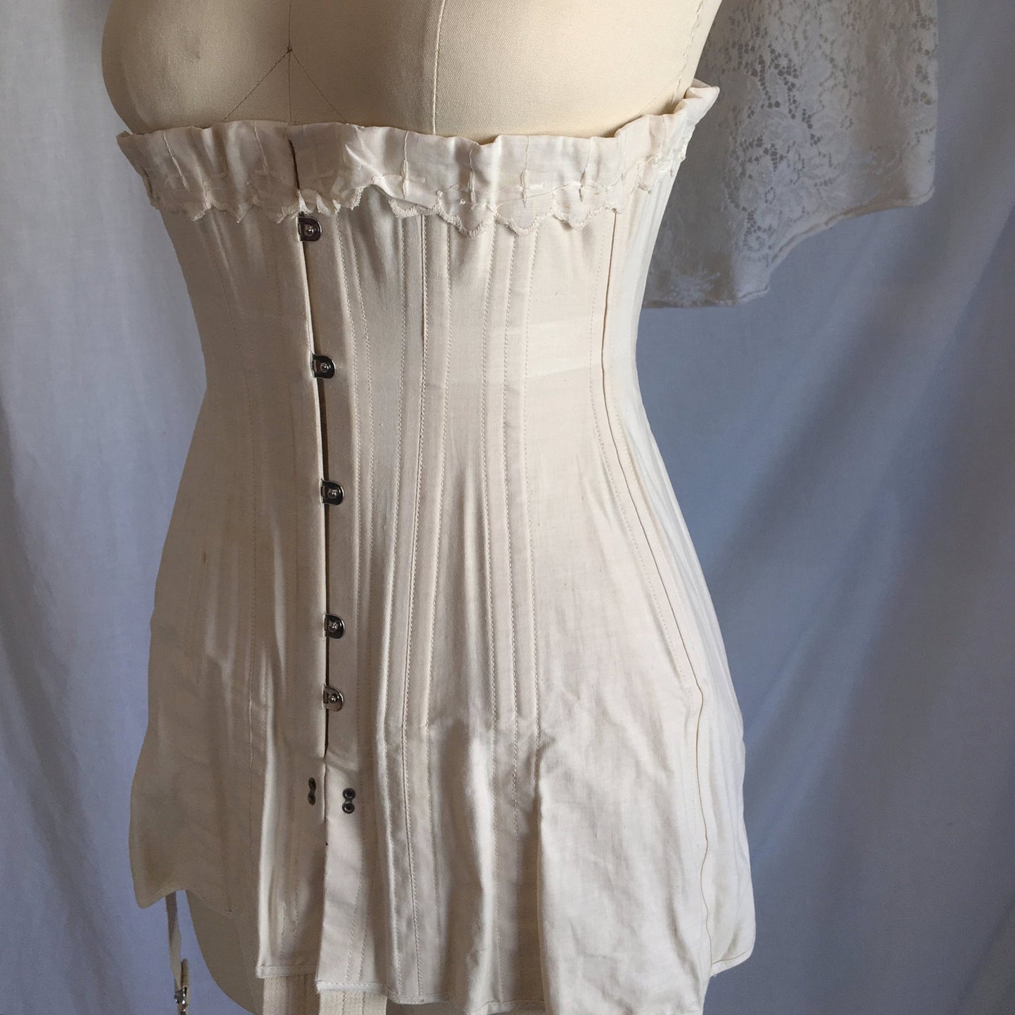 Antique 1910's Edwardian Corset | Beige Cotton with Metal Stays | The Live Model Corset by Kabo | New Old Stock | Size 20 - Daggers & Dames